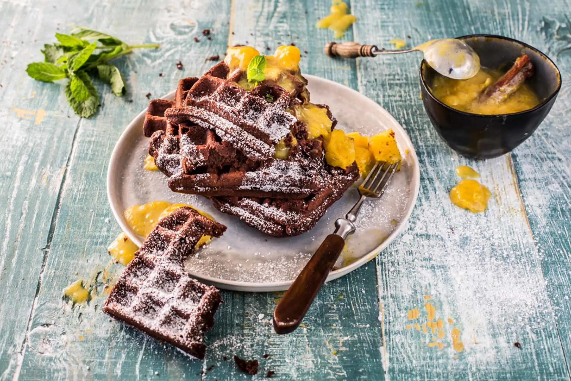 Schokowaffeln mit Orangen-Senf-Chutney 60 Minutes  recipe