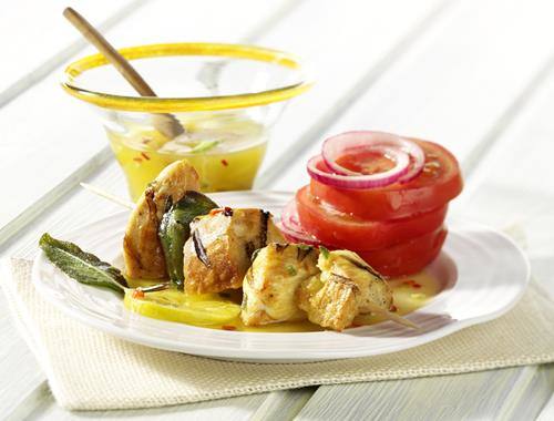 Geflügel-Brotspieß mit Salbei-Limetten-Sauce
