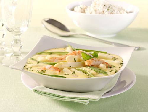 Spargelragout mit Garnelen