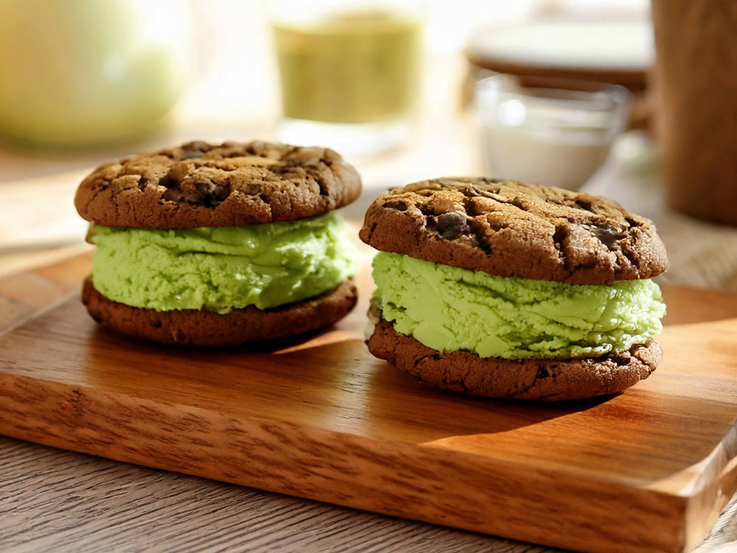 Matcha ice cream sandwiches.