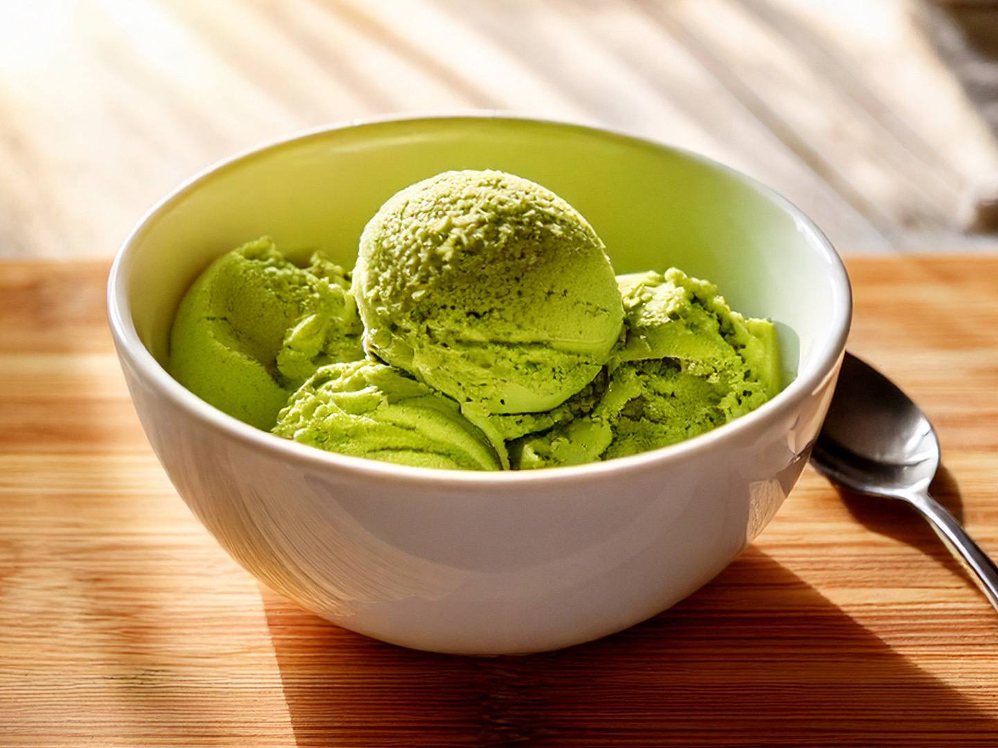 Bowl of homemade matcha ice cream