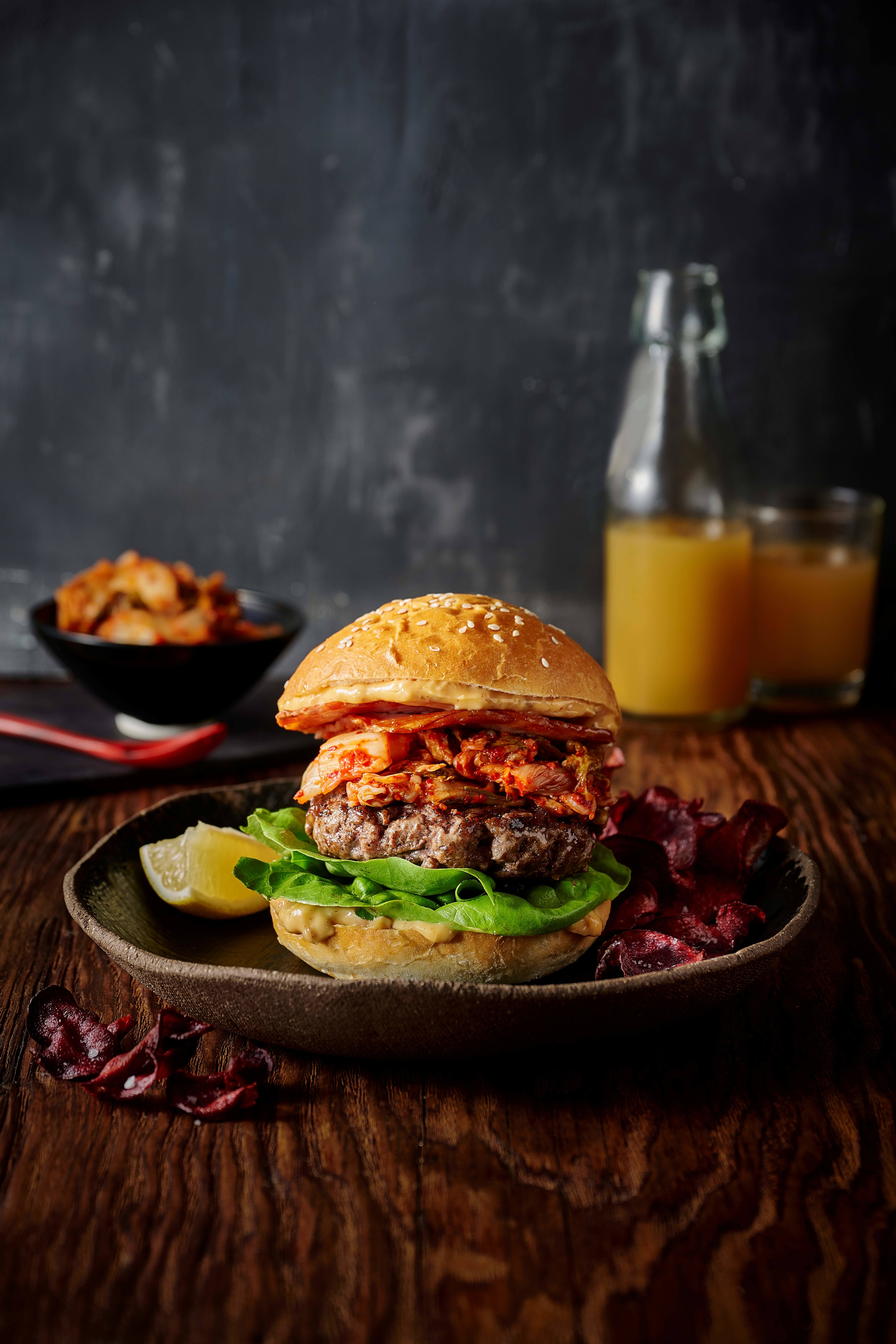 Korean Beef, Bacon & Kimchi Burger 25 Mins  recipe