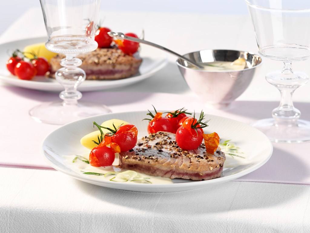 Thunfischsteak mit Limetten-Sahnecreme  Rezept - Rezept & Bild