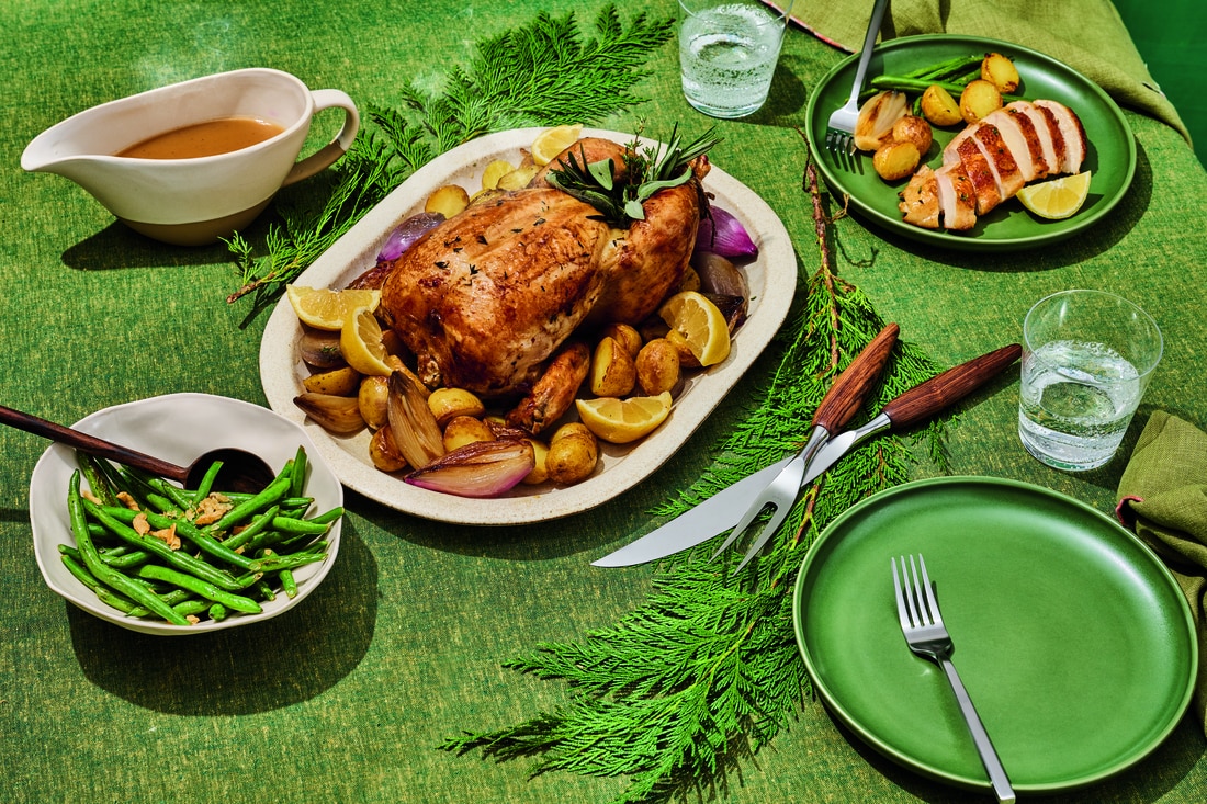 Lemon Roast Chicken with Potatoes and Shallots