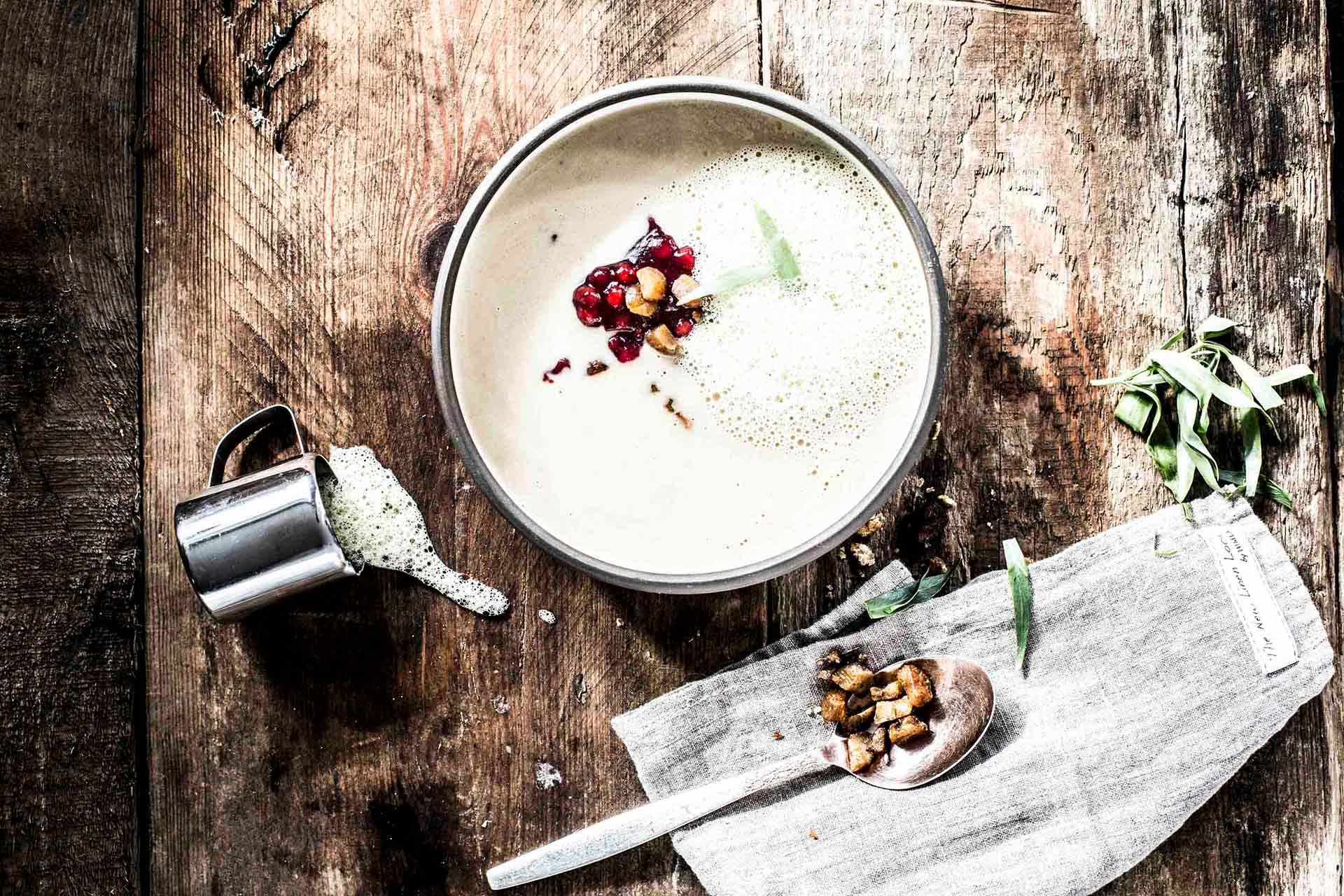 Maronensuppe mit Estragon-Senf-Schaum 50 Minutes  recipe