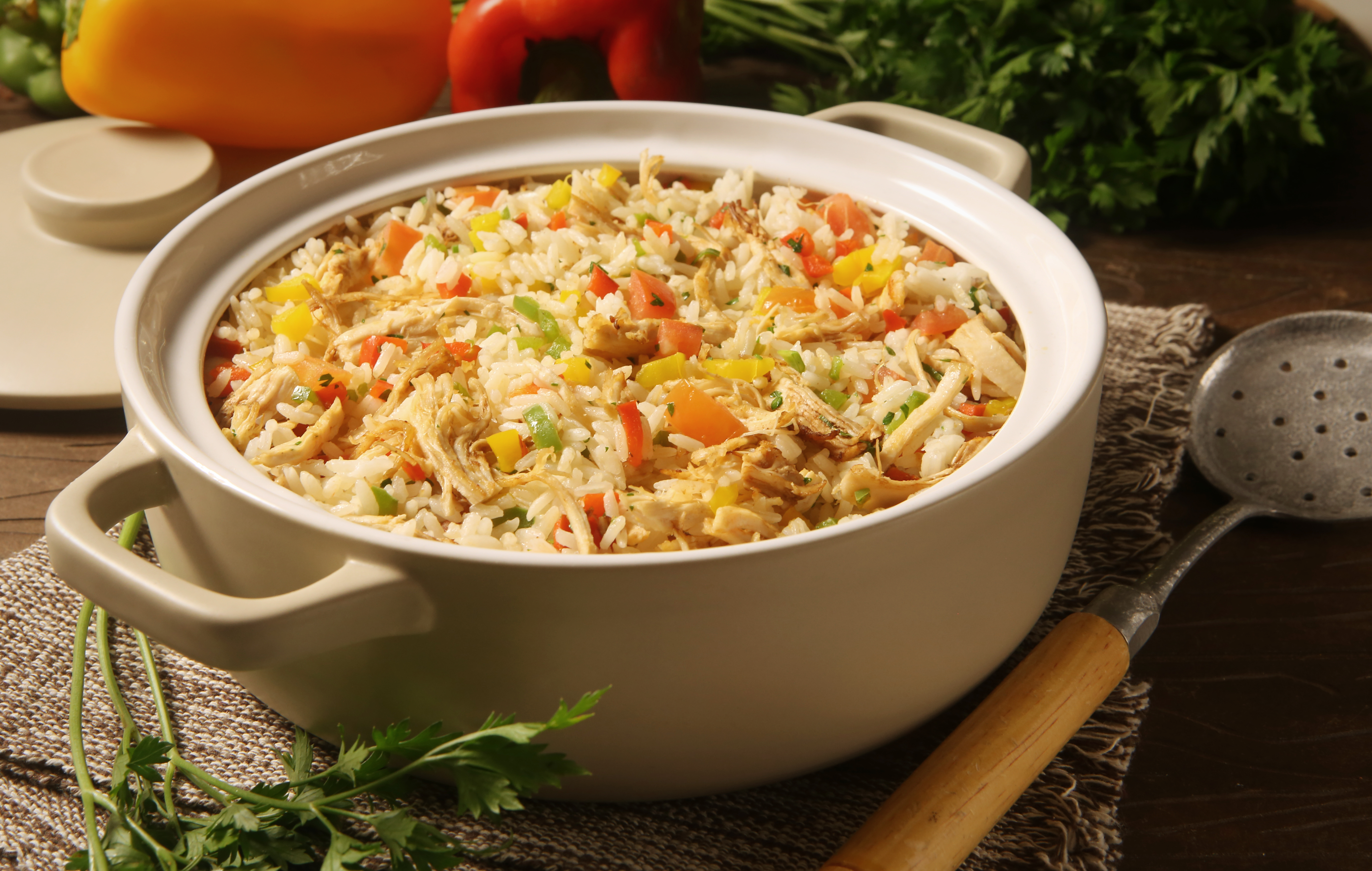 Meu arroz com frango e pimentões