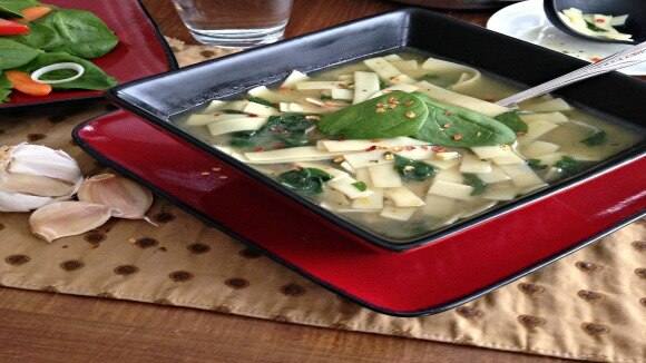 Hearty Noodle & Spinach Soup