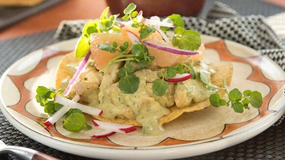 Creamy Poblano Chicken Tostadas