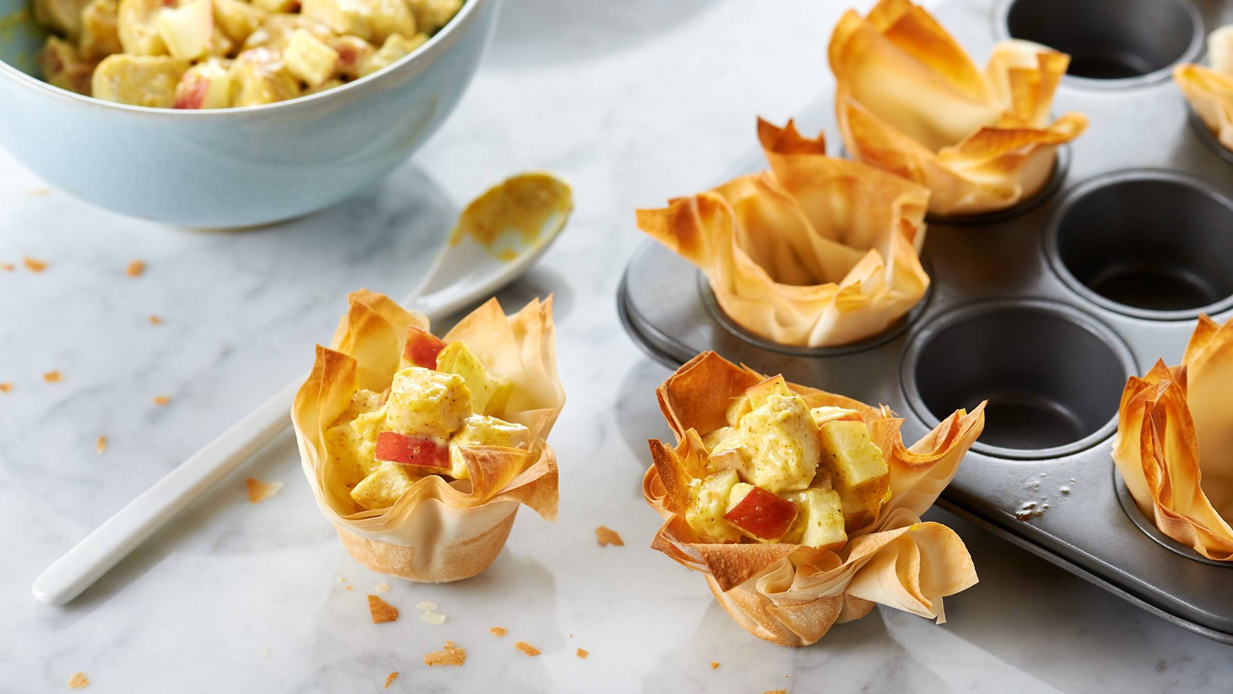 Tartelettes aux Pommes, au Poulet et au Cari