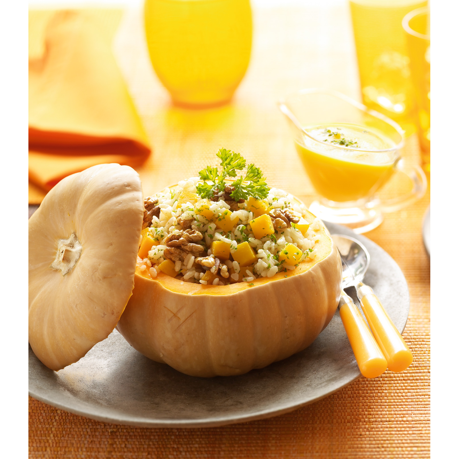 Risotto met winterpompoen en walnoten