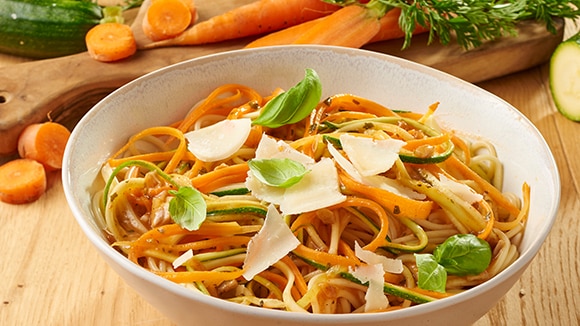 Spaghetti met wortel en courgette