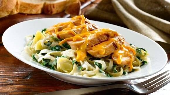 Grilled Chicken with Spinach & Artichoke Pasta