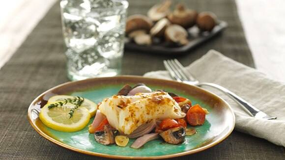 Roasted Cod with Mushrooms & Tomatoes