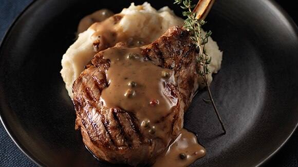 Veal Chops with Five Pepper Goat Cheese Sauce