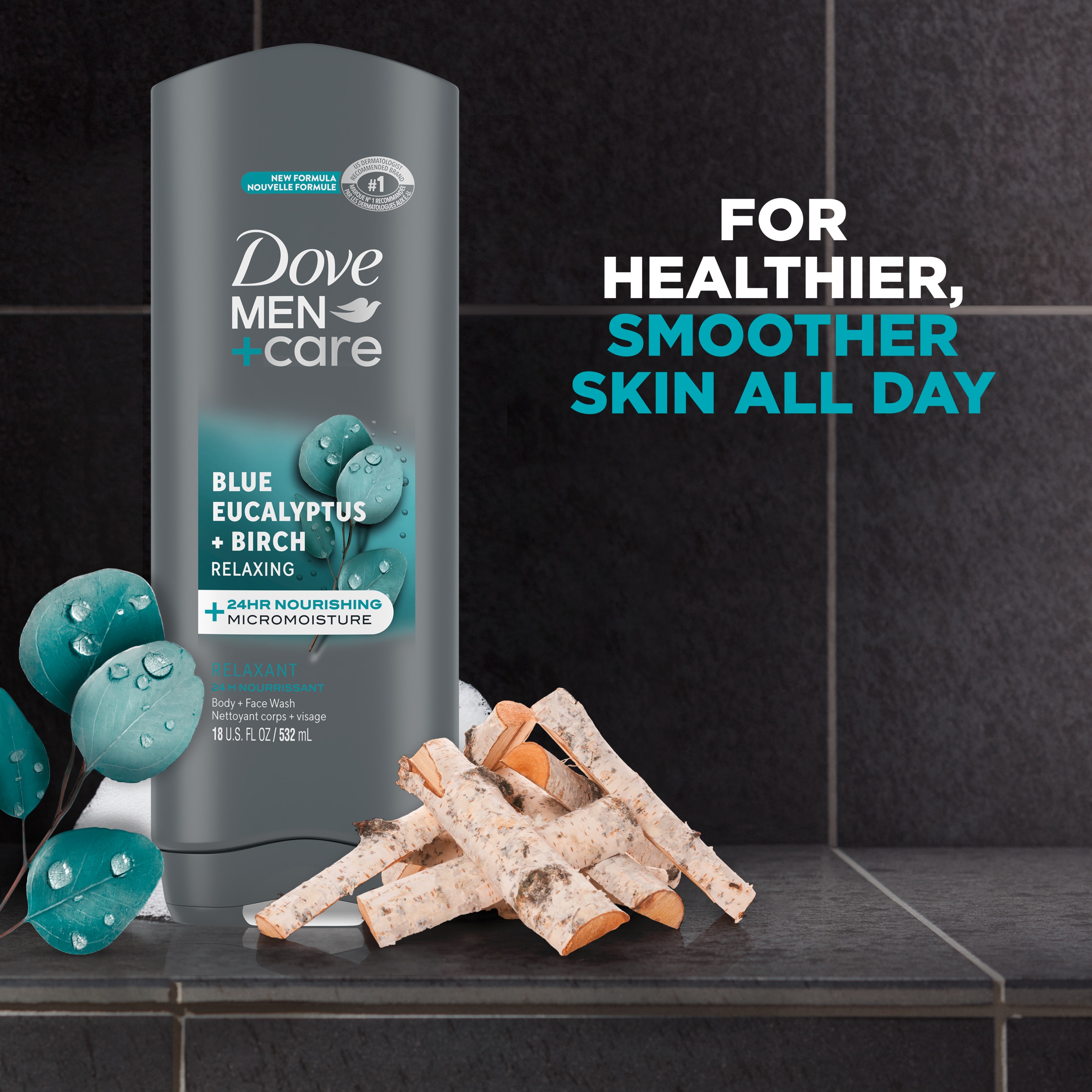 Men+Care Blue Eucalyptus + Birch Relaxing Body + Face Wash