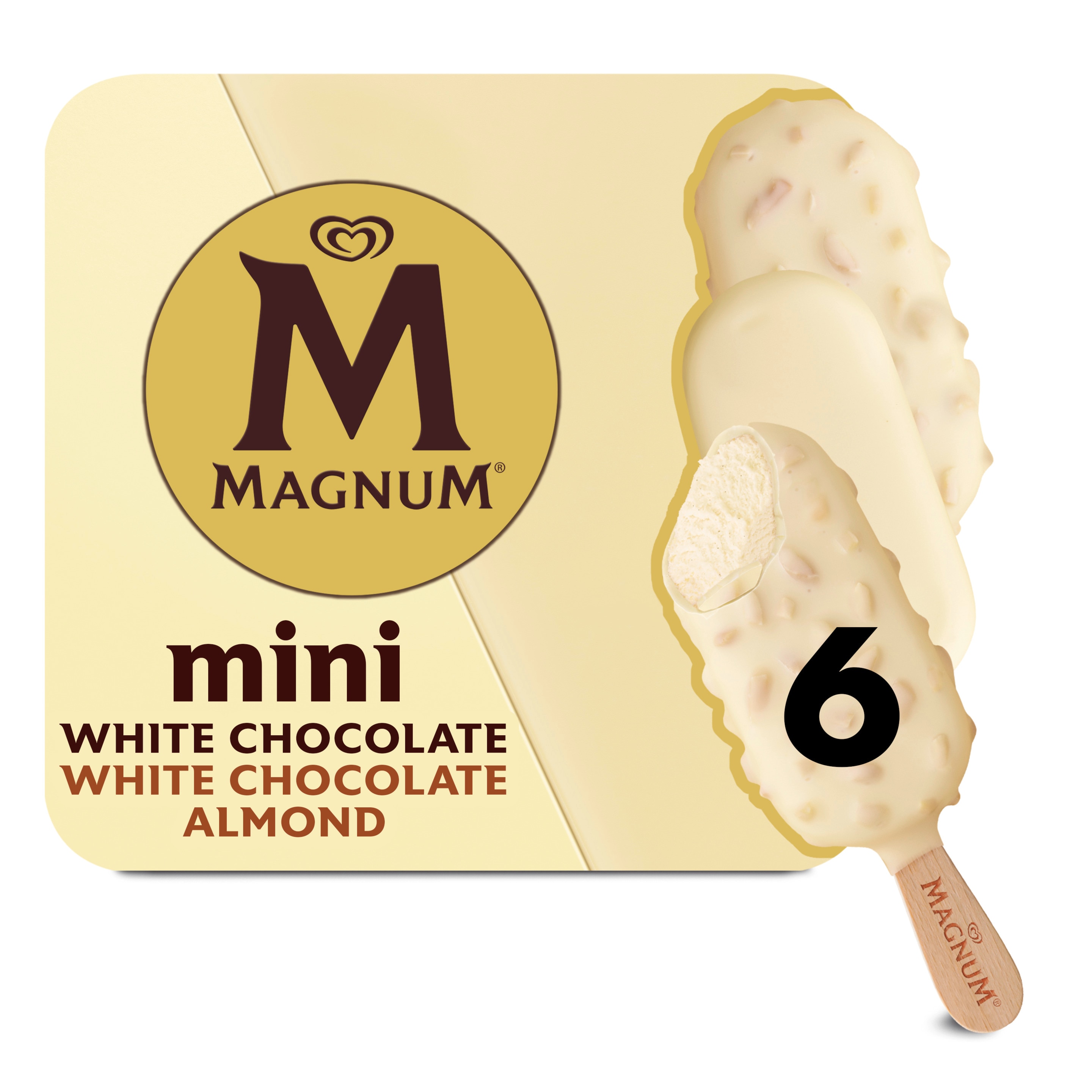 Magnum Mini Surtido Chocolate Blanco y Almendras x6