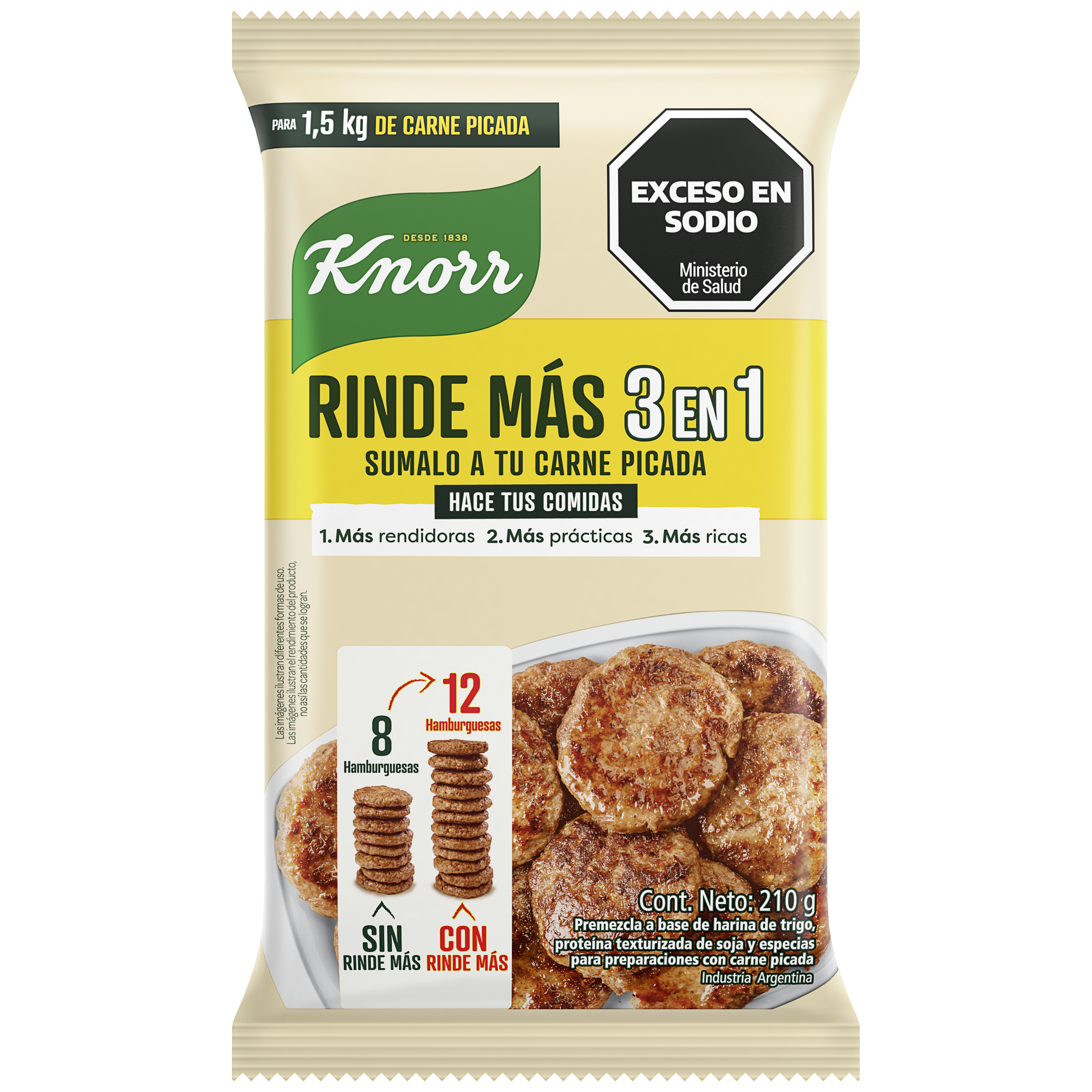 Imagen de envase Rinde Más 3 en 1 x210g Knorr