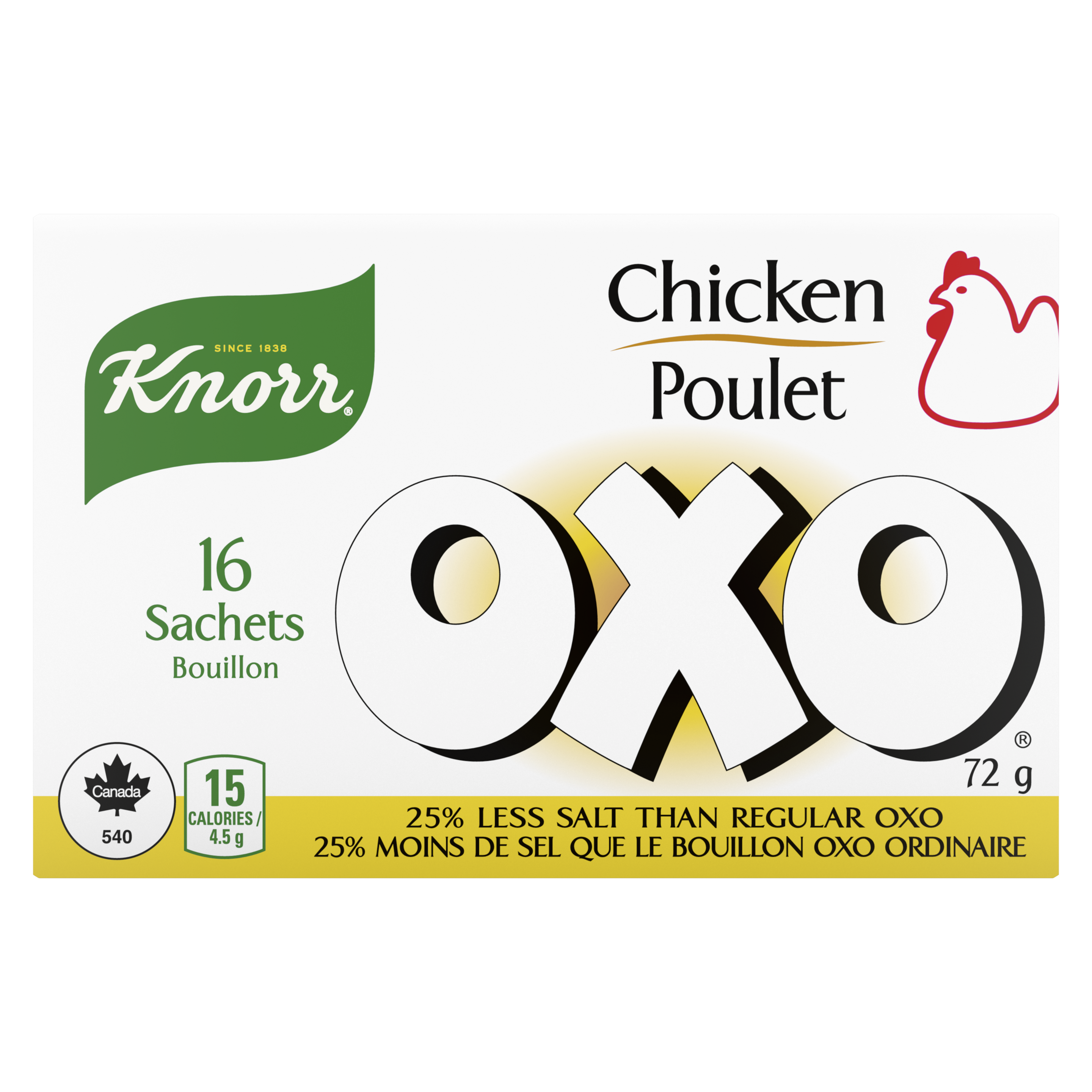 Sachets de bouillon de poulet contenant 25 % moins de sel OXO