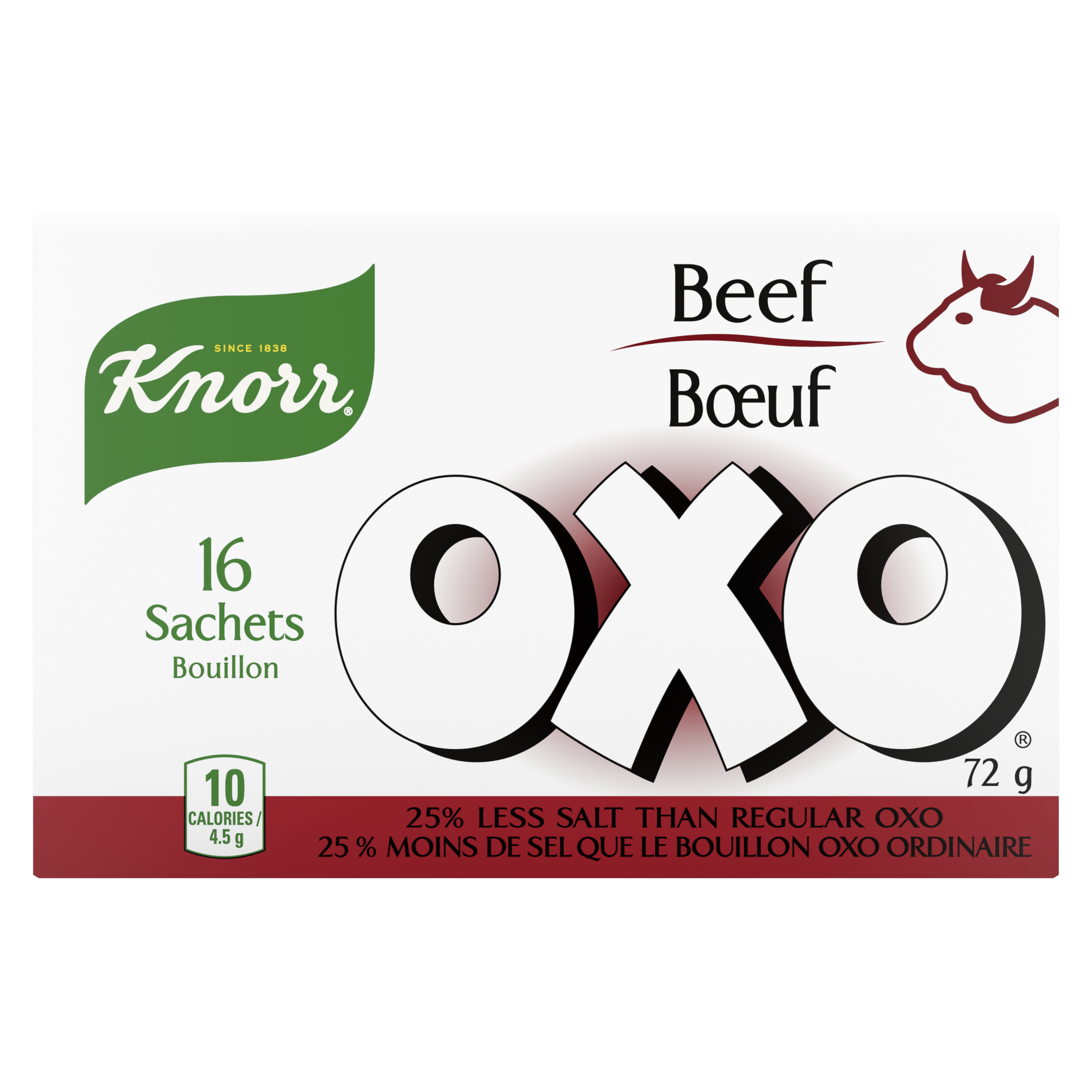Sachets de bouillon de bœuf contenant 25 % moins de sel OXO