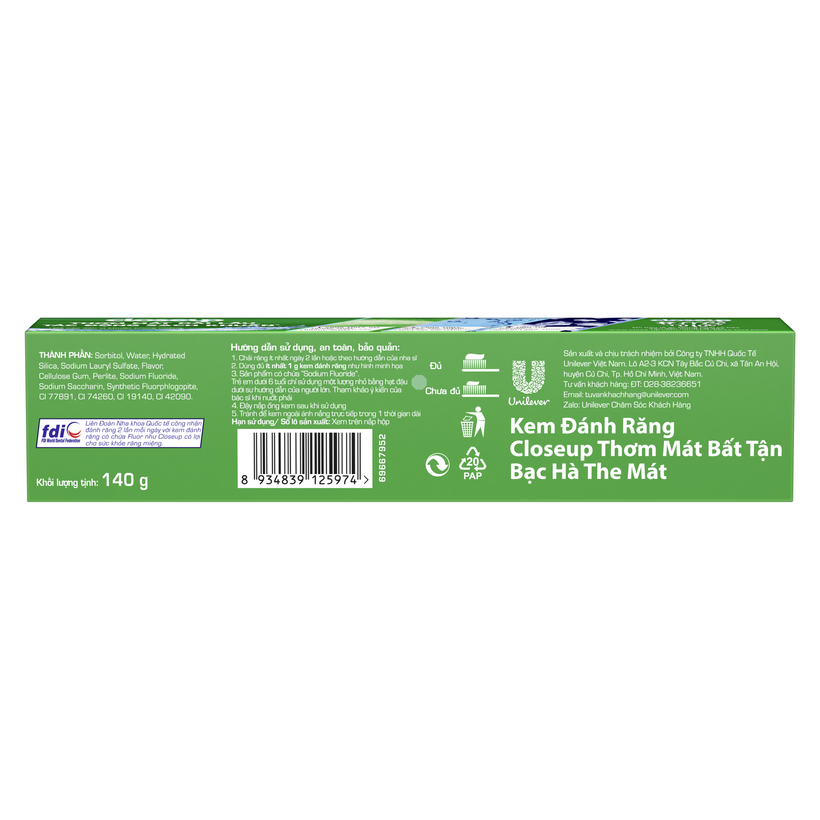 Kem đánh răng Closeup Thơm Mát Bất Tận Bạc Hà The Mát