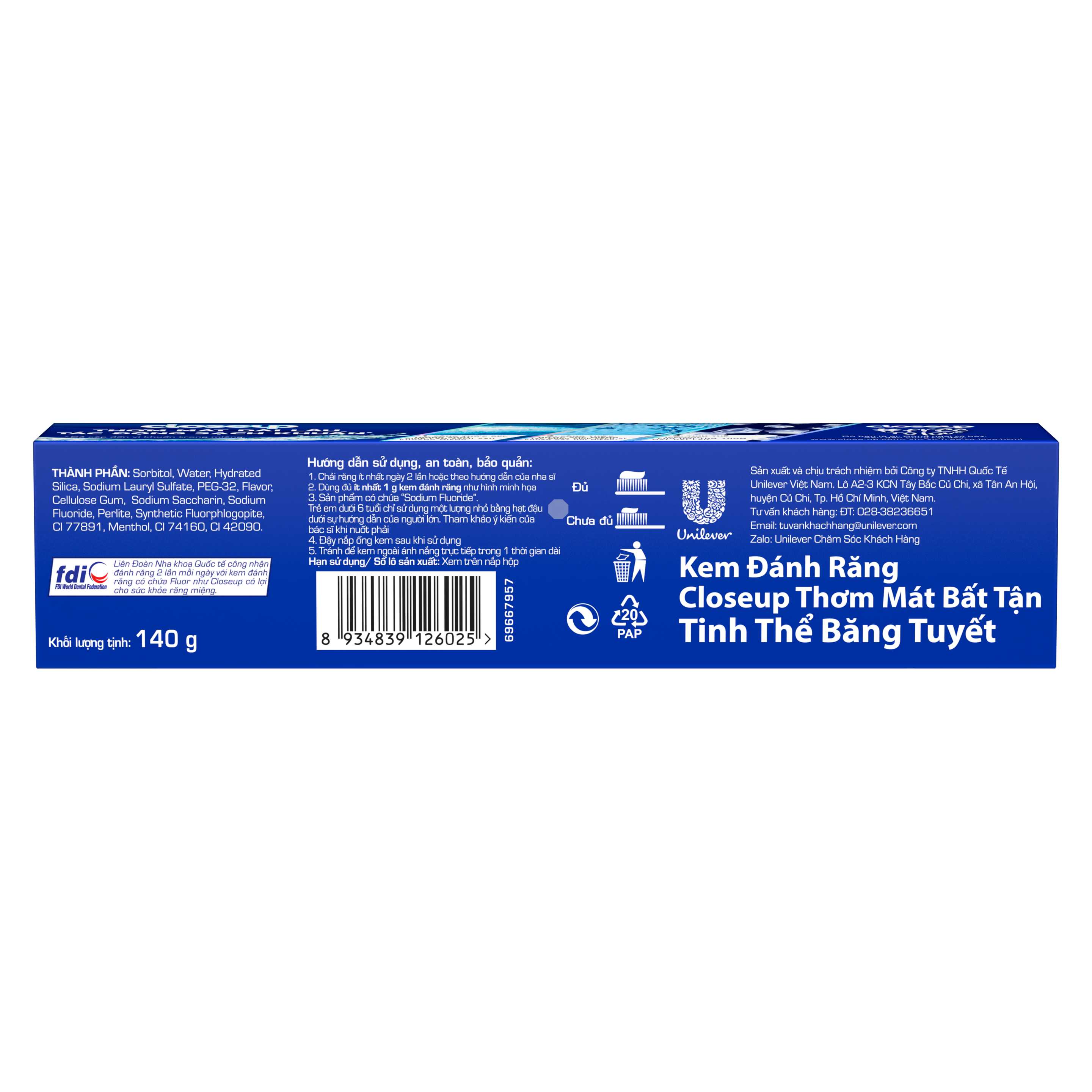 Kem đánh răng Closeup Thơm Mát Bất Tận Tinh Thể Băng Tuyết