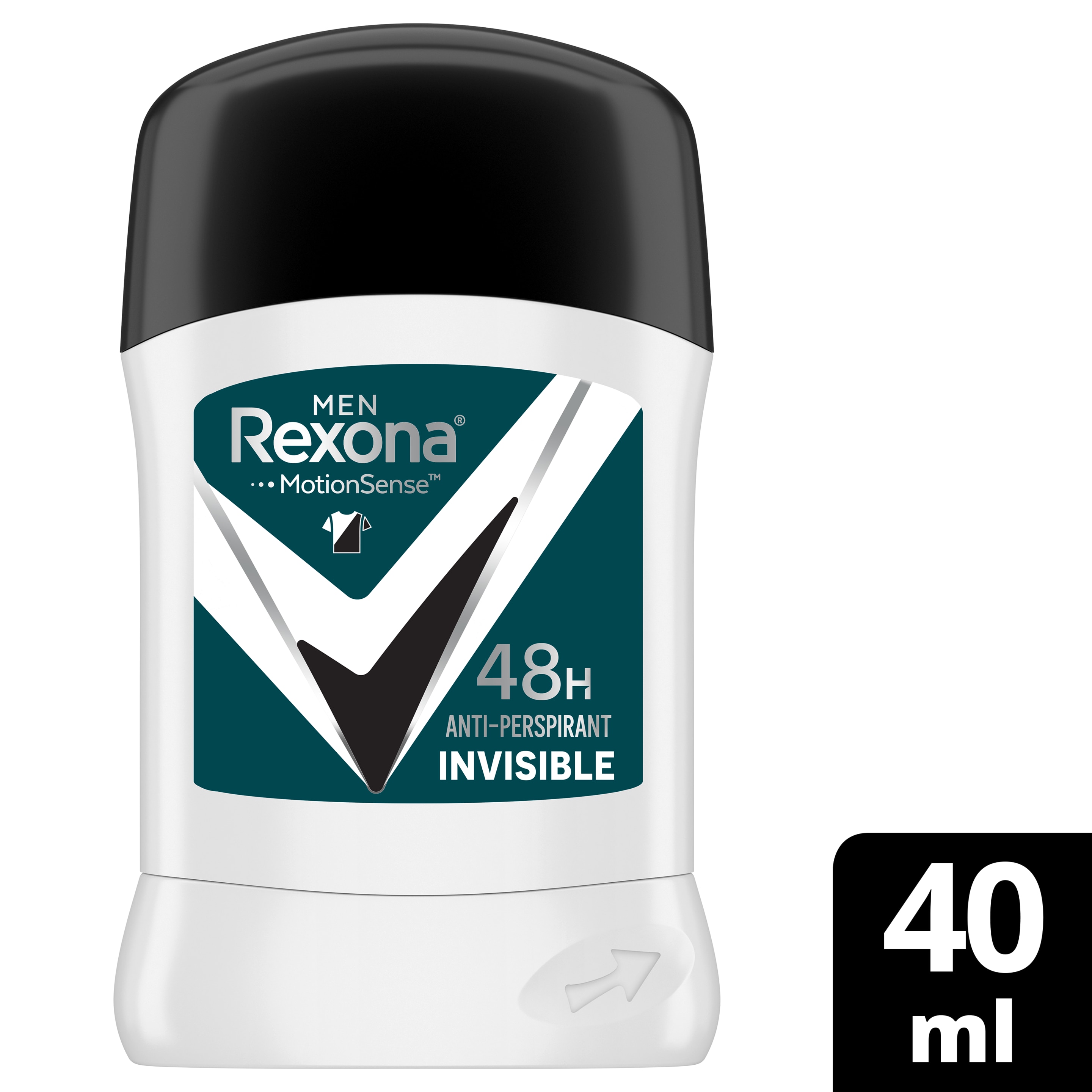REXONA Men Antiperspirant Deodorant Stick, 48 hour sweat  odor protection, Antibacterial  Invisible, with MotionSense technology, 40g