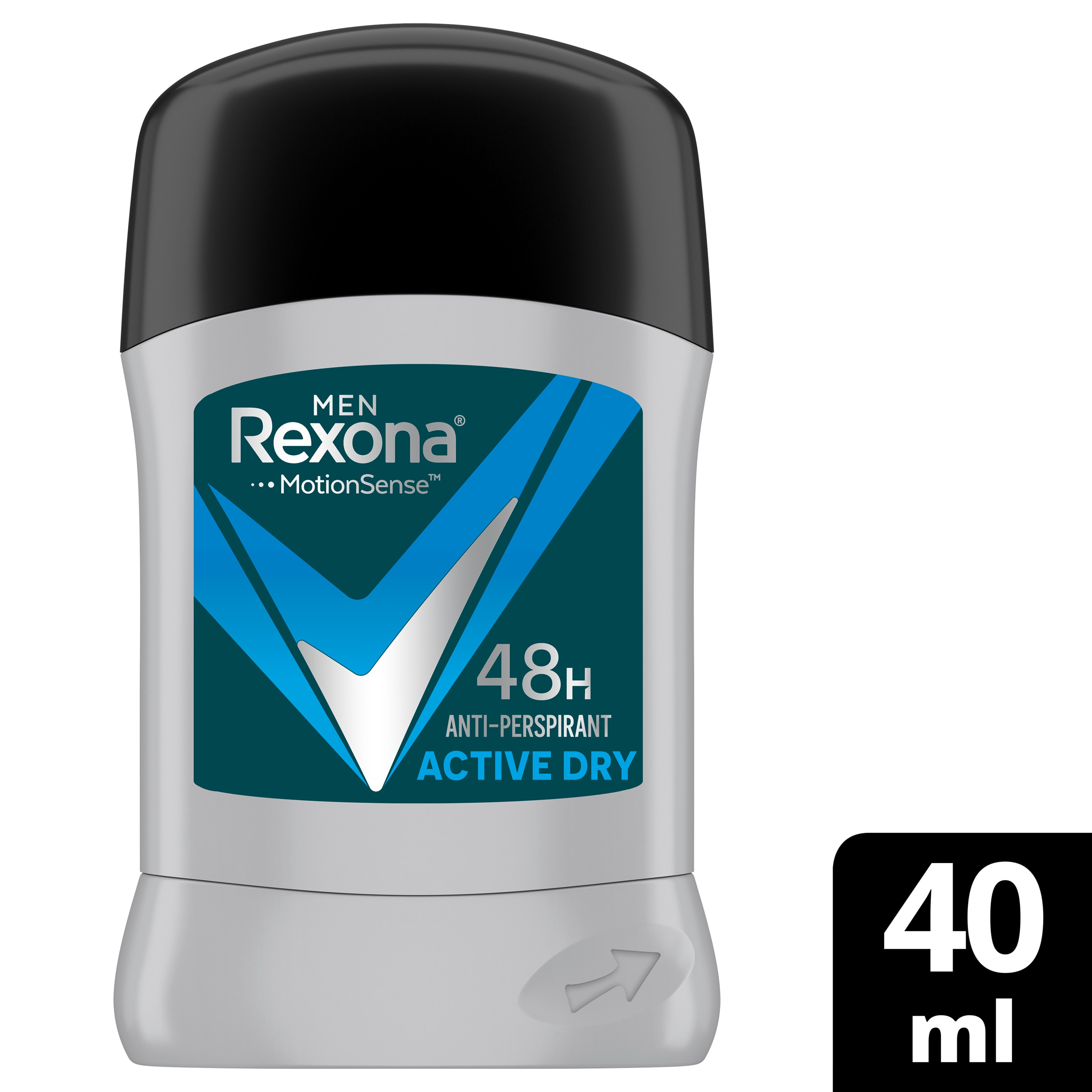 REXONA Men Antiperspirant Deodorant Stick, 48 hour sweat  odor protection, Active Dry, with MotionSense technology, 40g