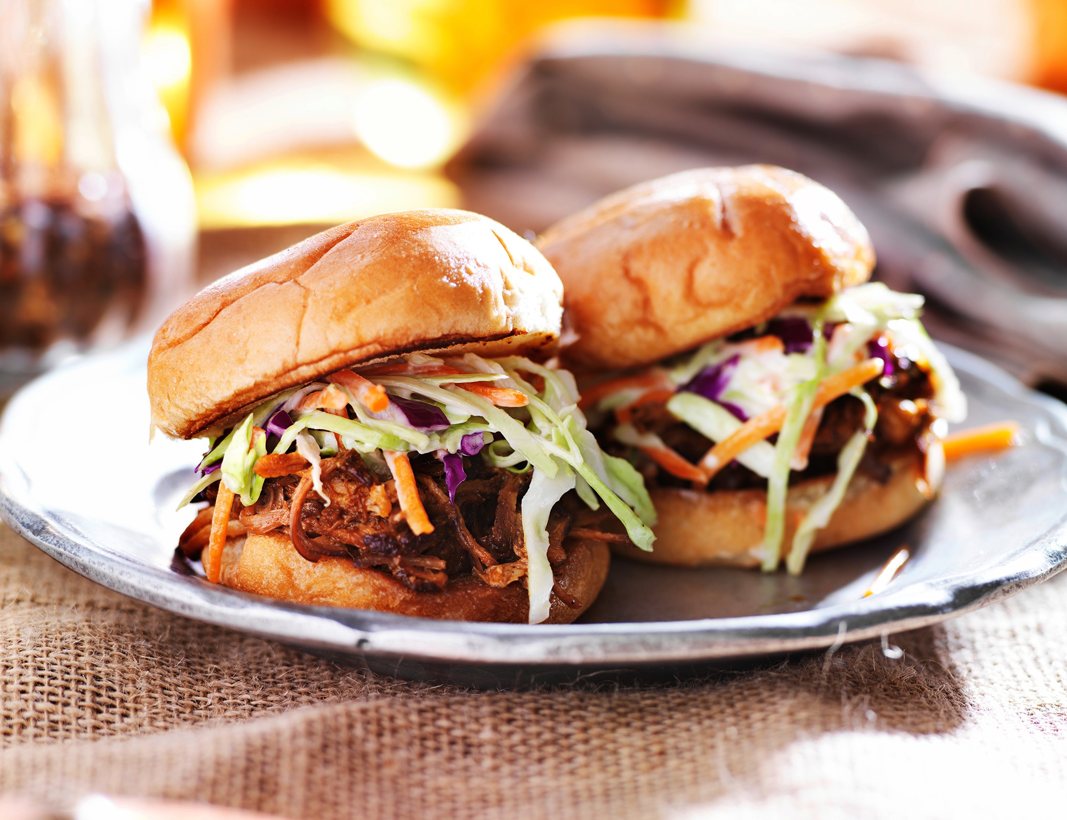 Pulled corned beef sliders with mixed vegetable slaw