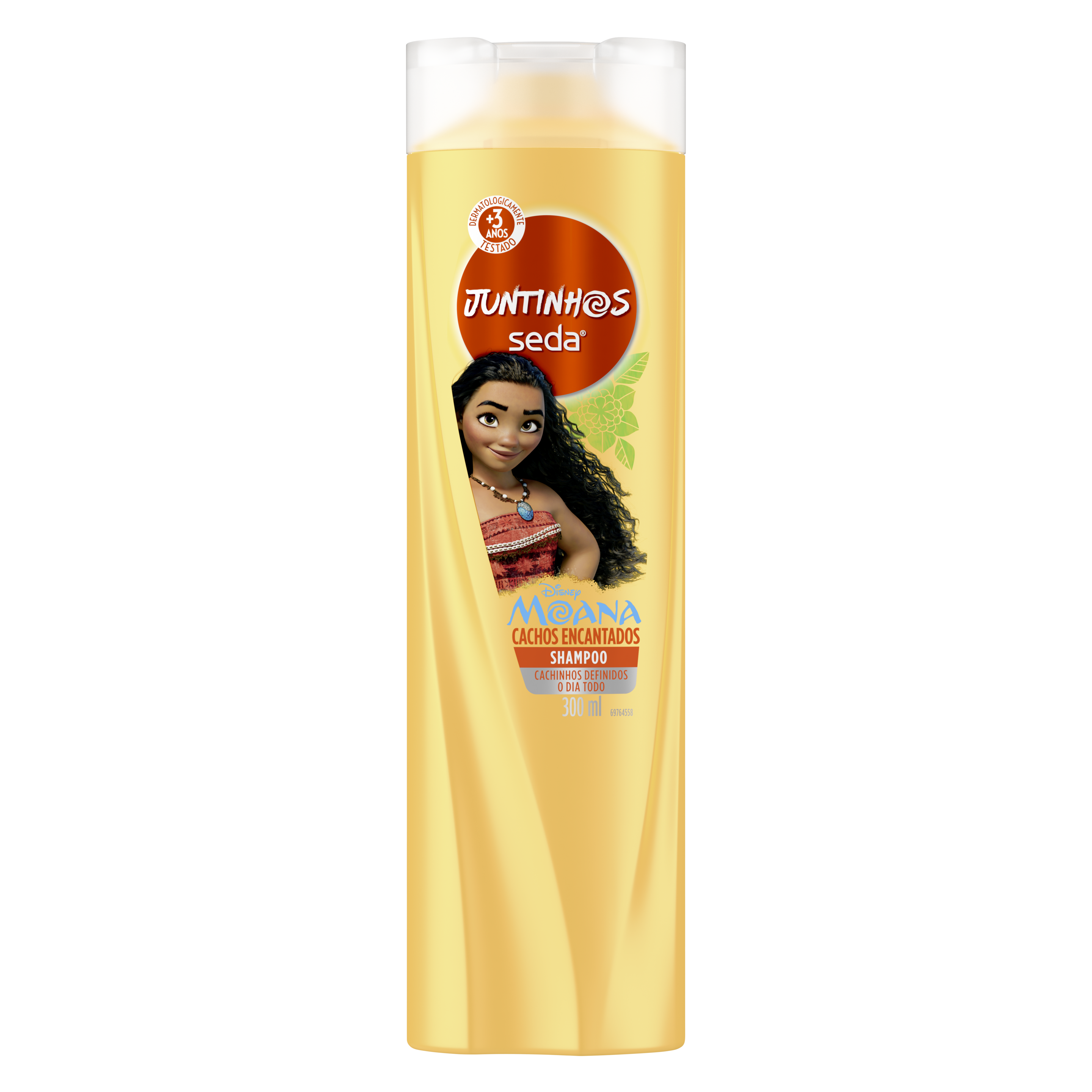 Uma imagem frontal da embalagem de Shampoo Seda Cachos Encantados 300ml. Uma imagem traseira da embalagem de Shampoo Seda Cachos Encantados 300ml
