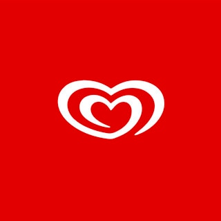 Vit hjärta logotyp på röd bakgrund