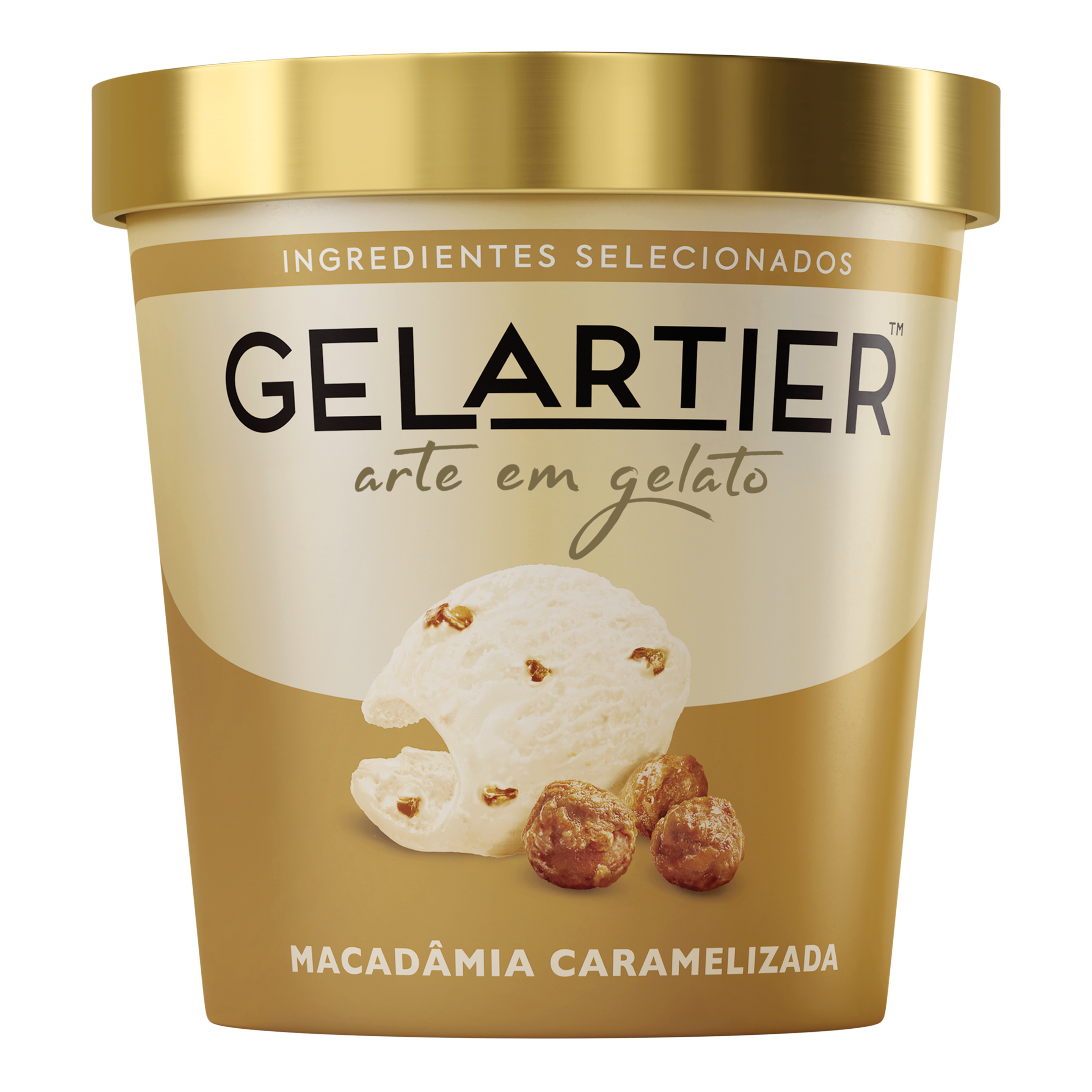 Sorvete Gelartier de macadâmia caramelizada feito com ingredientes selecionados packshot