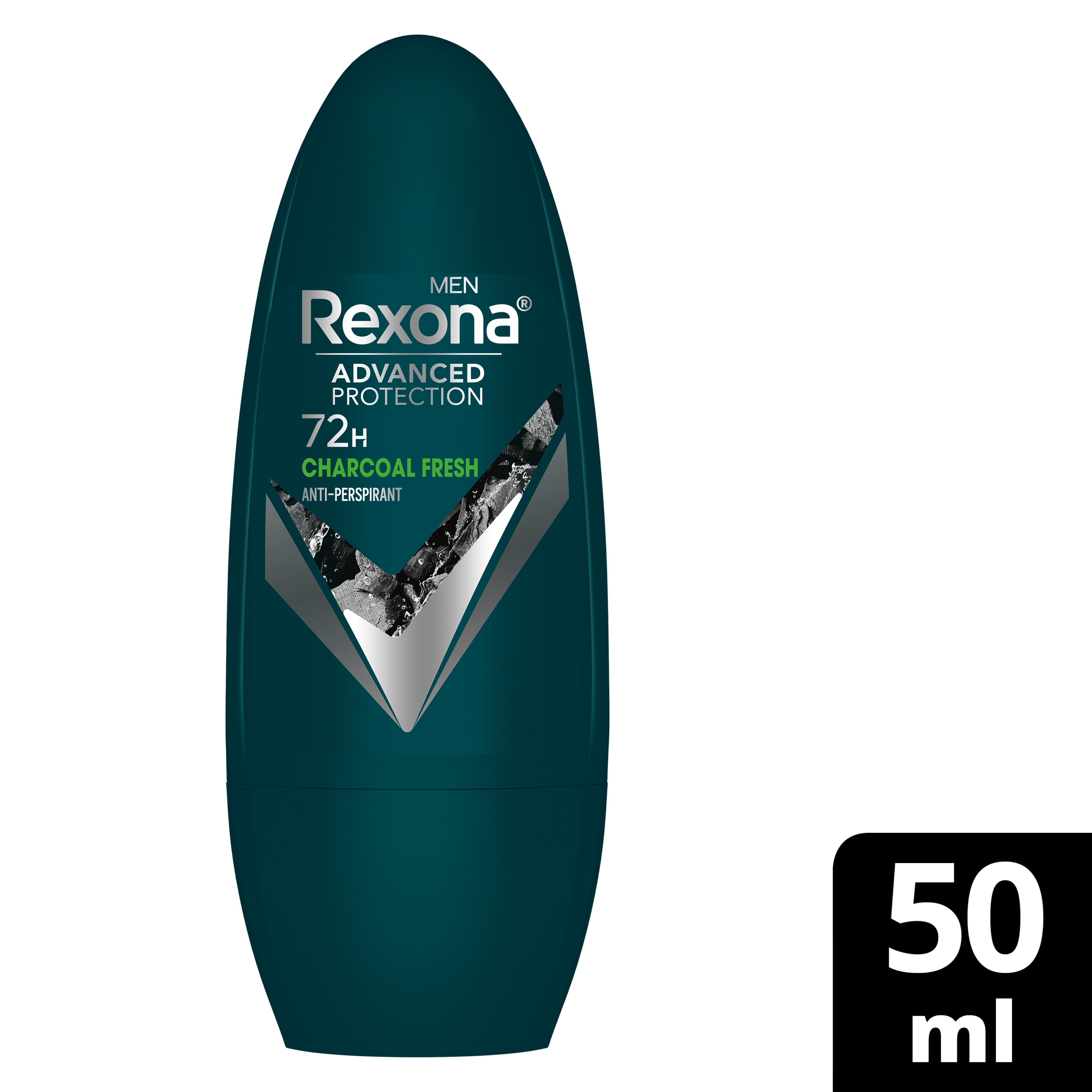 REXONA MEN  Antiperspirant Deodorant Roll On, 72 hour sweat  odor protection, Charcoal Fresh, with MotionSense technology, 50ml