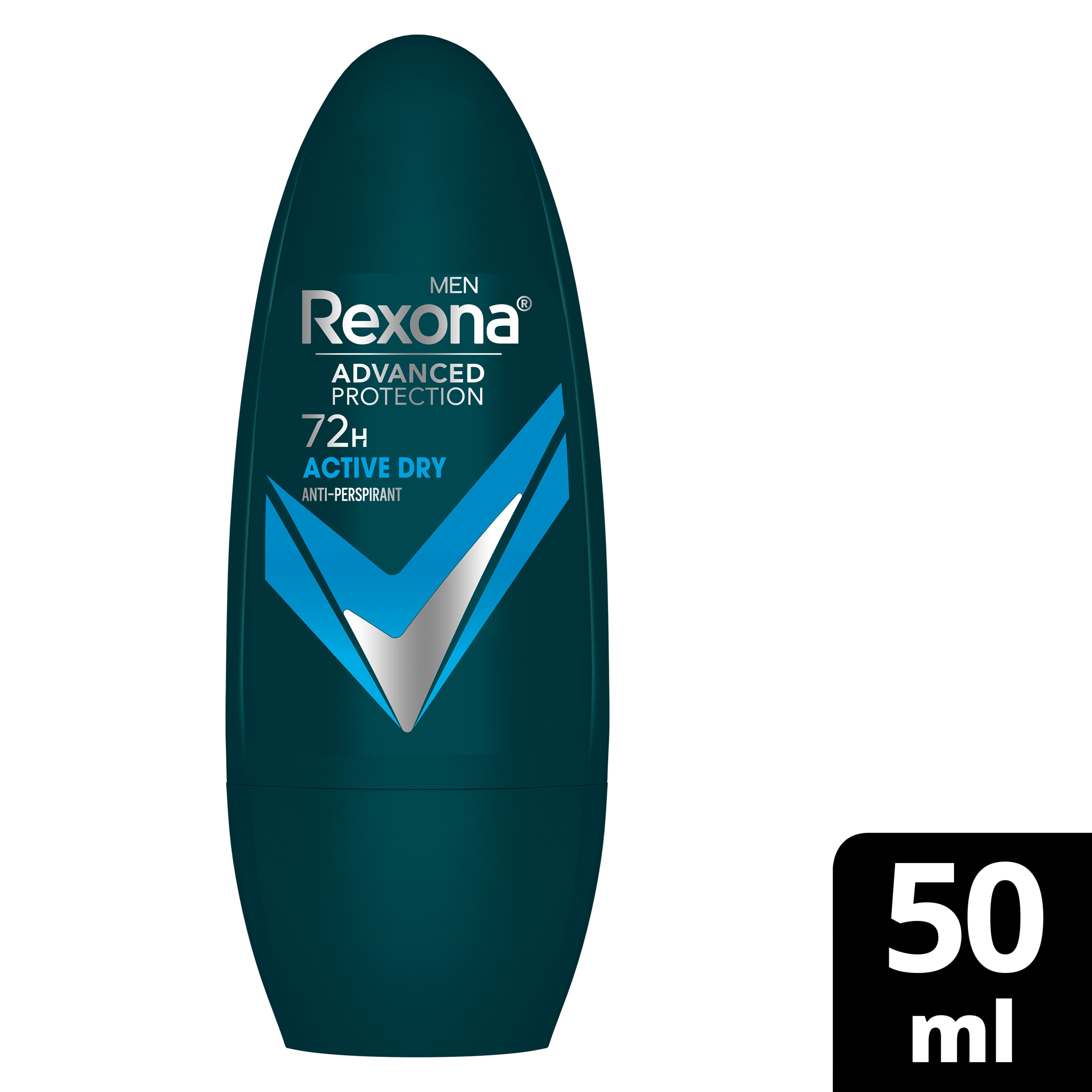 REXONA MEN Men Antiperspirant Deodorant Roll On, 72 hour sweat  odor protection, Active Dry, with MotionSense technology, 50ml