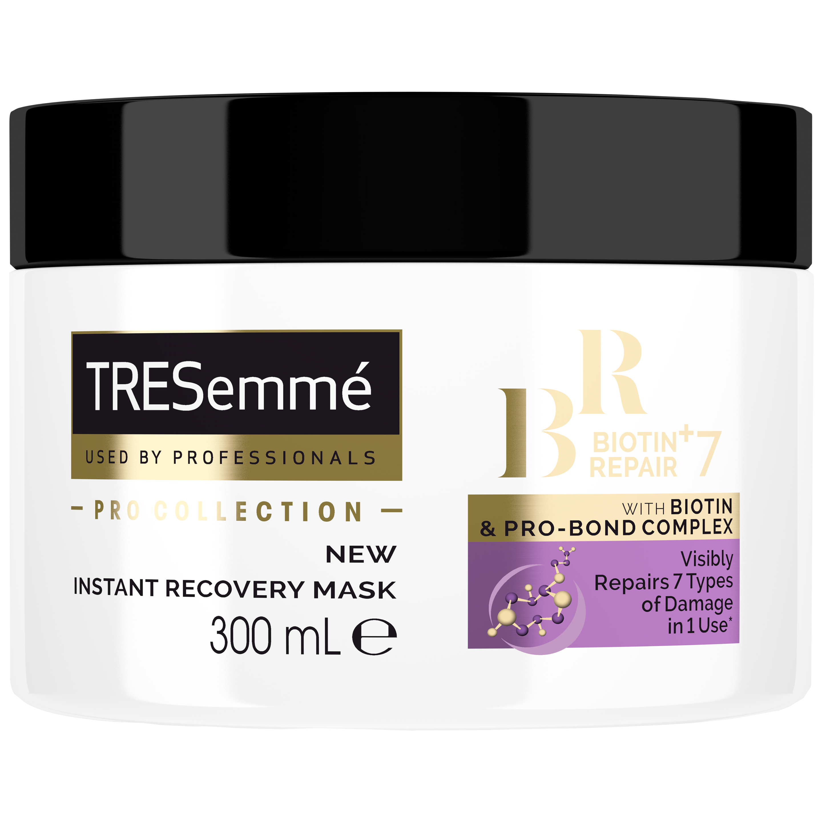 A 300ml pot of TRESemmé Biotin + Repair 7 Mask front of pack