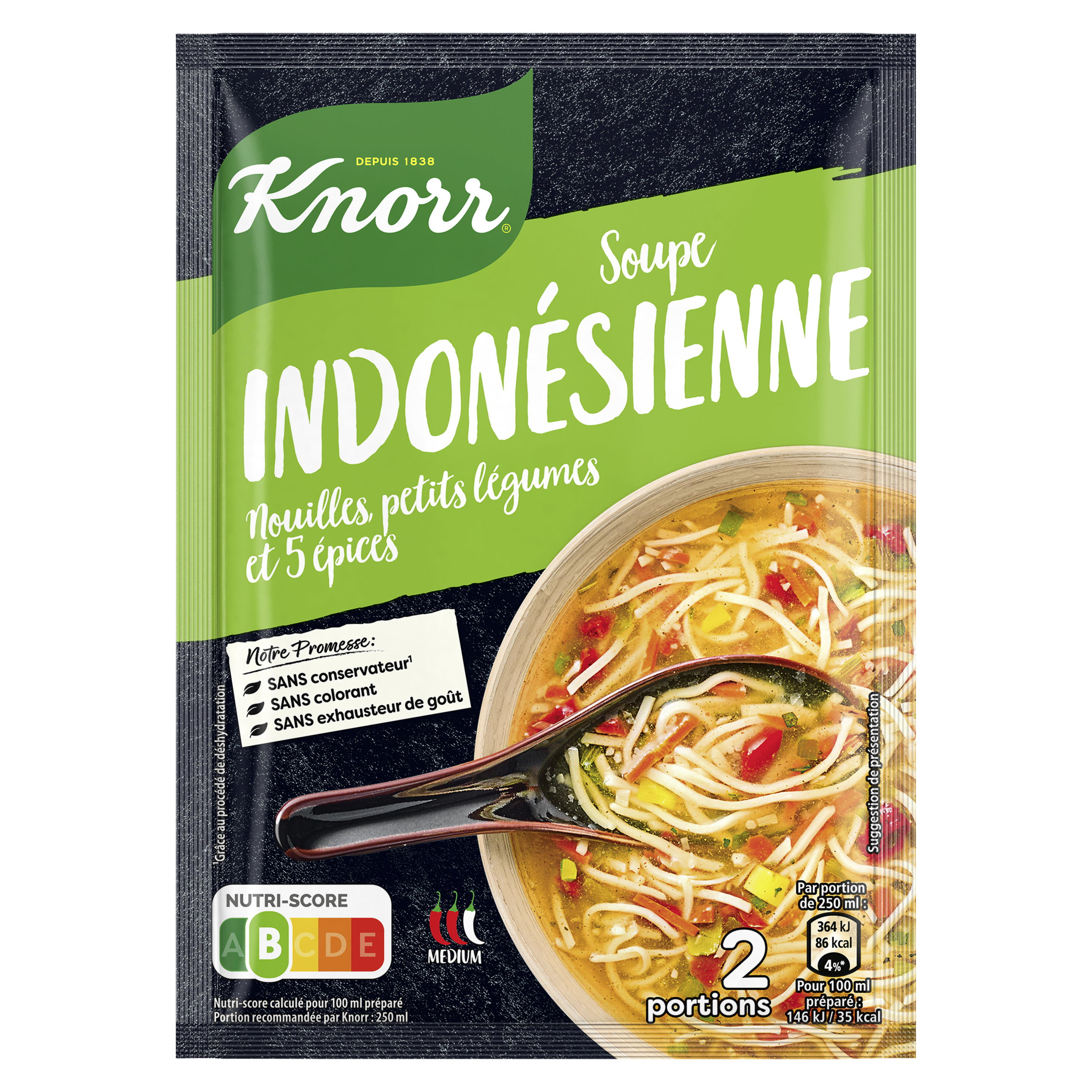 Soupe Indonésienne, nouilles, petits légumes et 5 épices