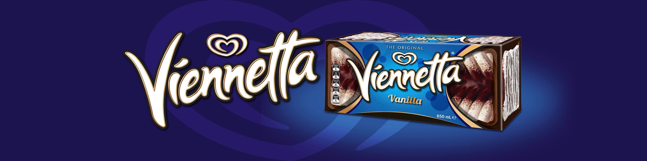 Viennetta Classic Vanilla Icecream pack placed in the centre with some servings on the right on a plate