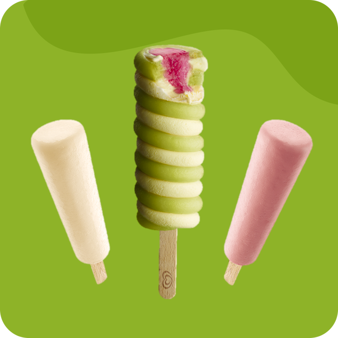 A selection of kids ice creams in green background