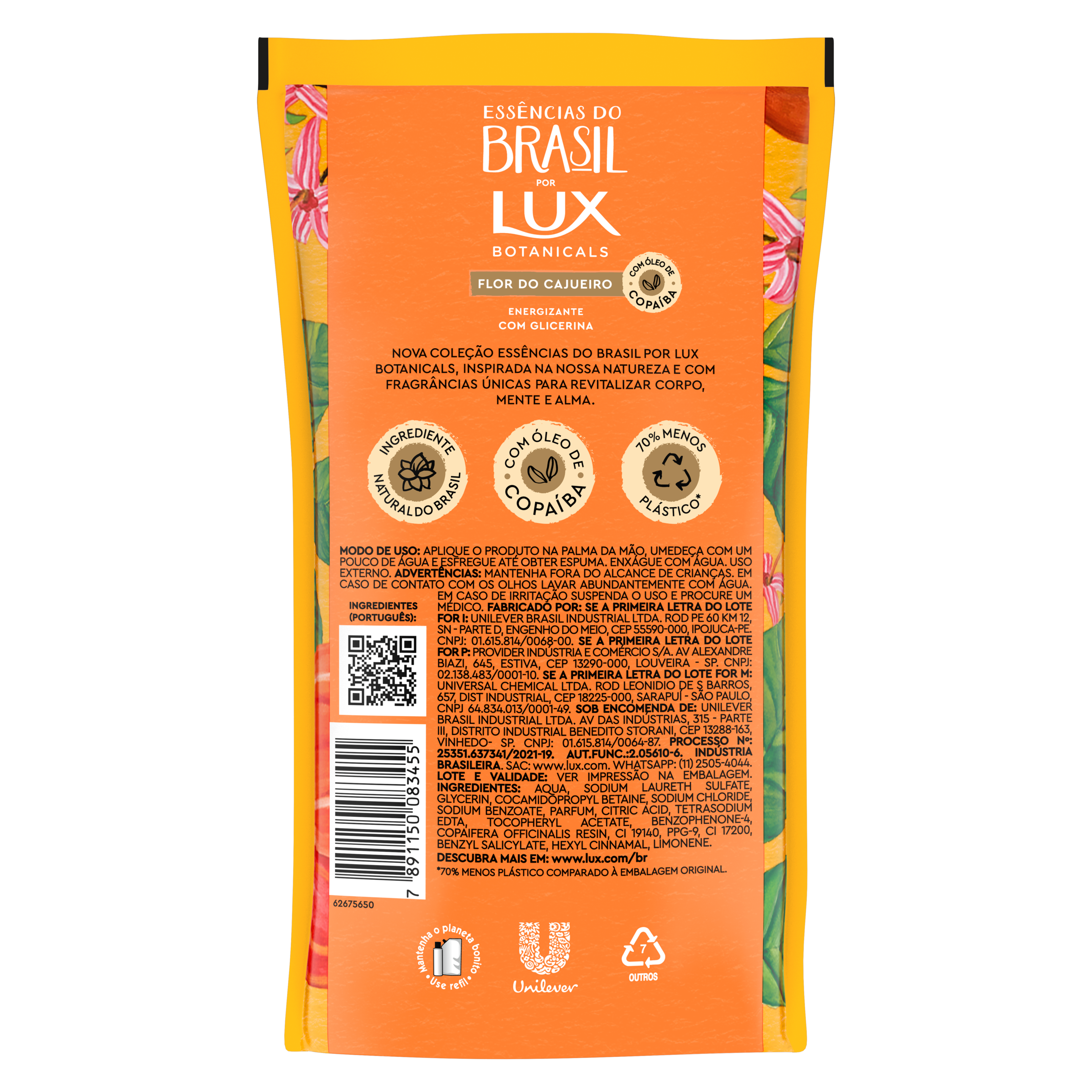 Sabonete Líquido Para as Mãos Refil Lux Essências do Brasil Flor de Cajueiro