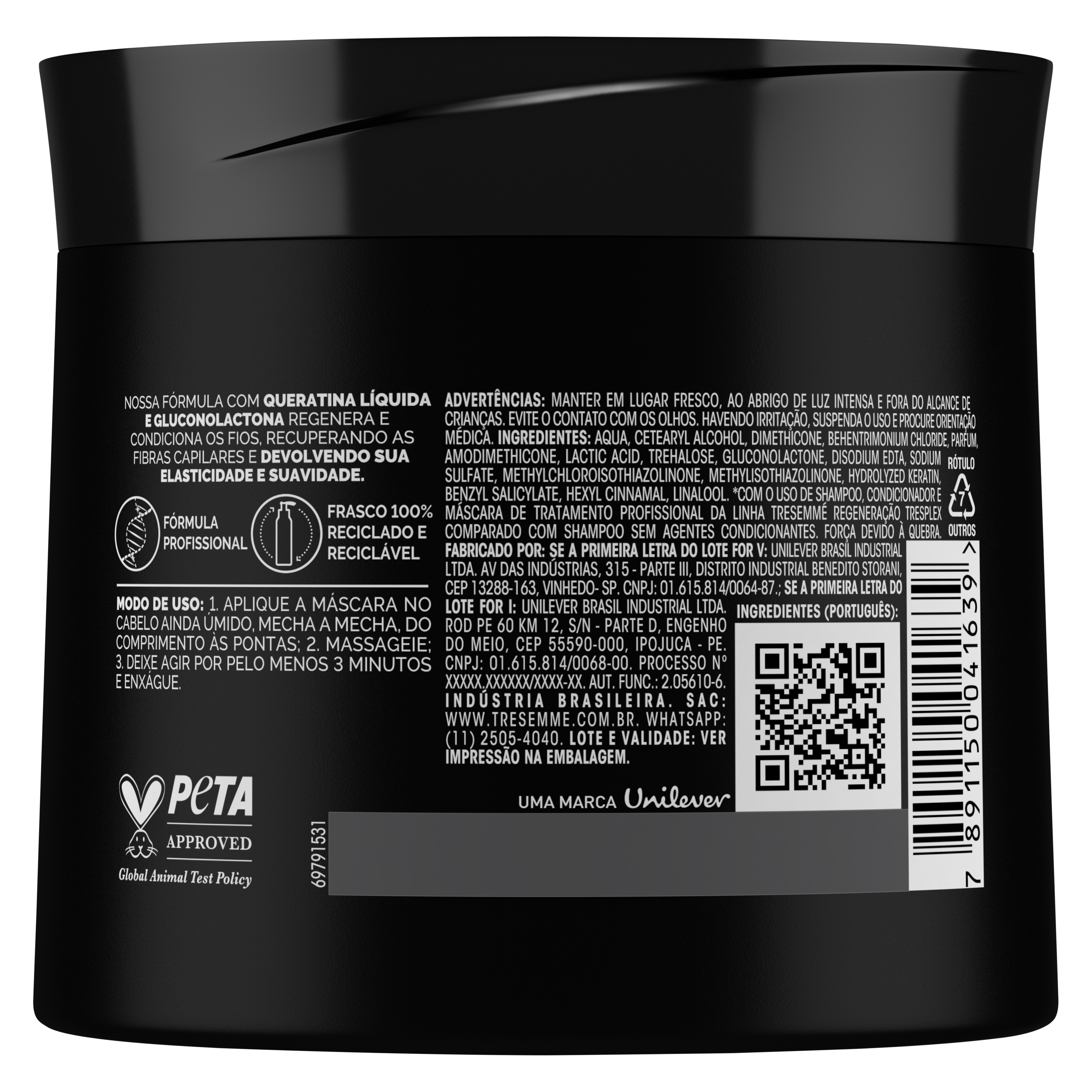 Mascara de Tratamento TRESemme Blindagem Antifrizz 400g - Parte traseira da embalagem