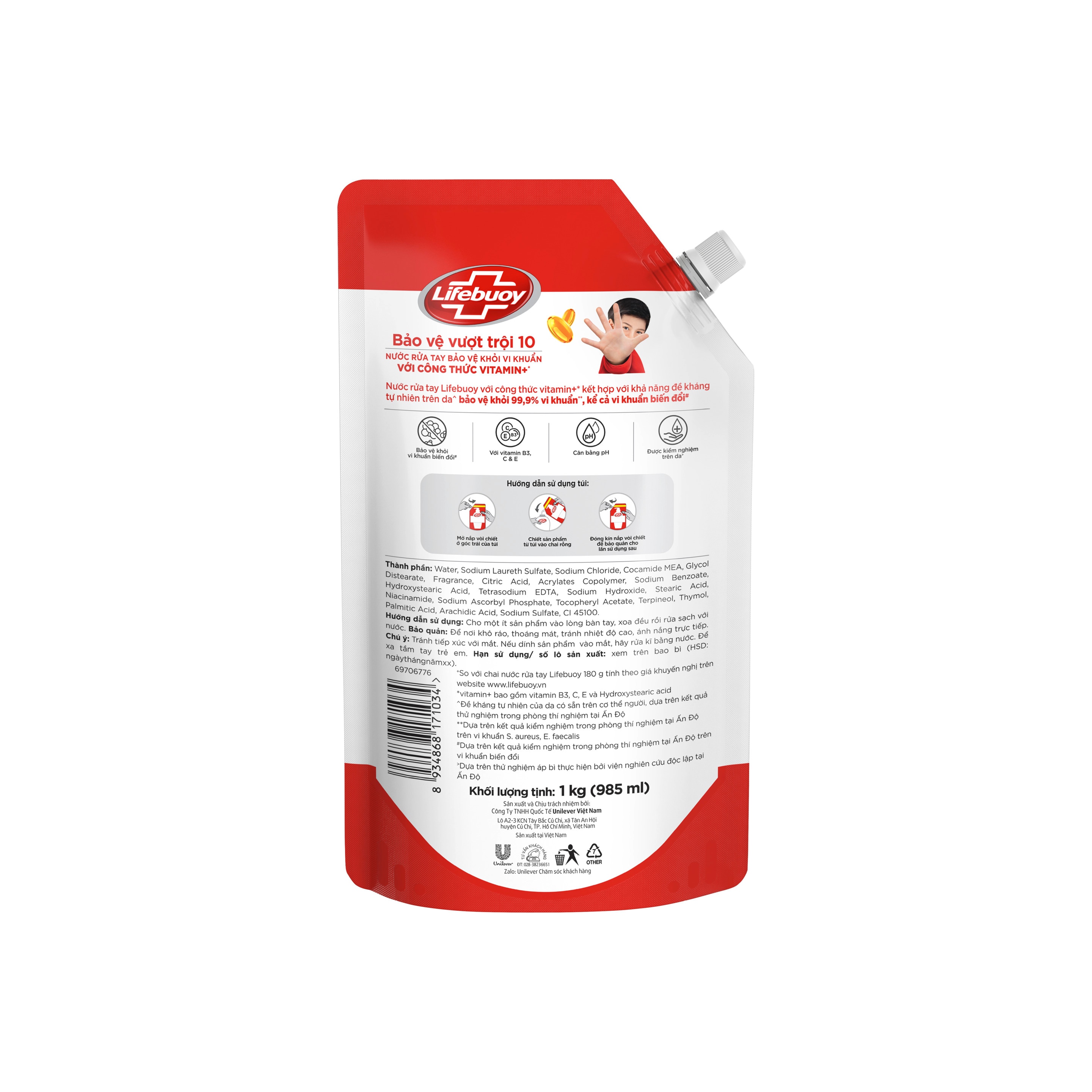 Nước Rửa Tay Lifebuoy Vitamin+ Bảo Vệ Vượt Trội 10 (Túi)