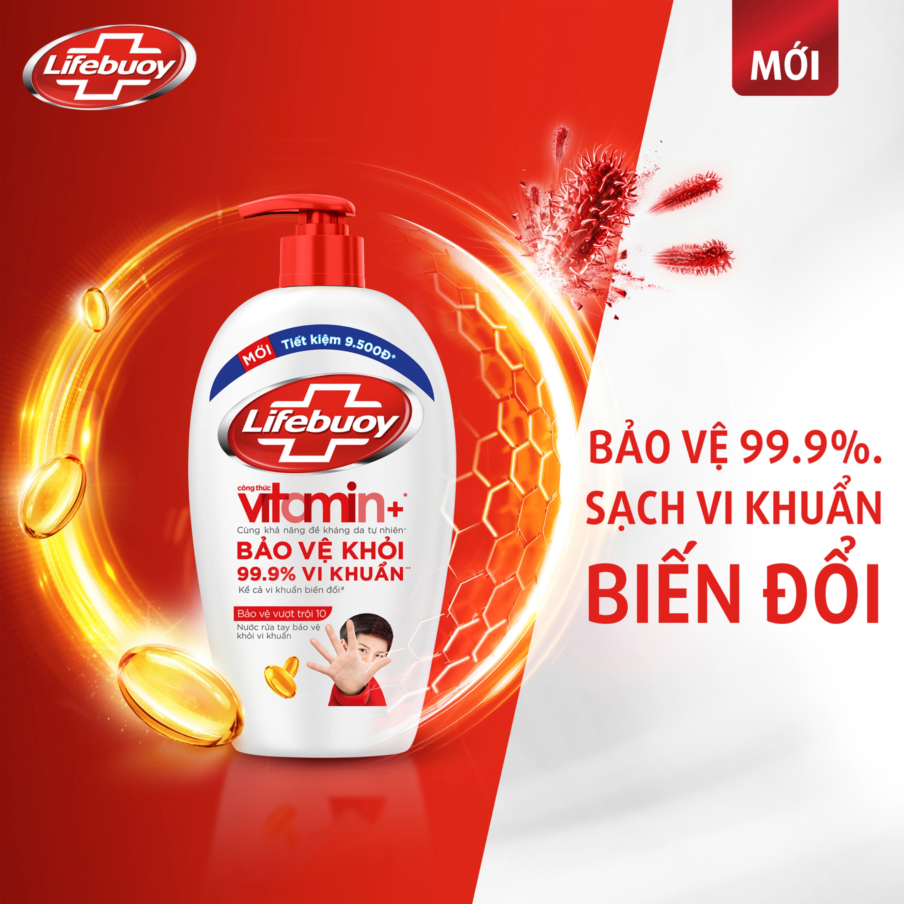 Nước Rửa Tay Lifebuoy Công thức Vitamin+ Bảo Vệ Vượt Trội 10 (Chai)