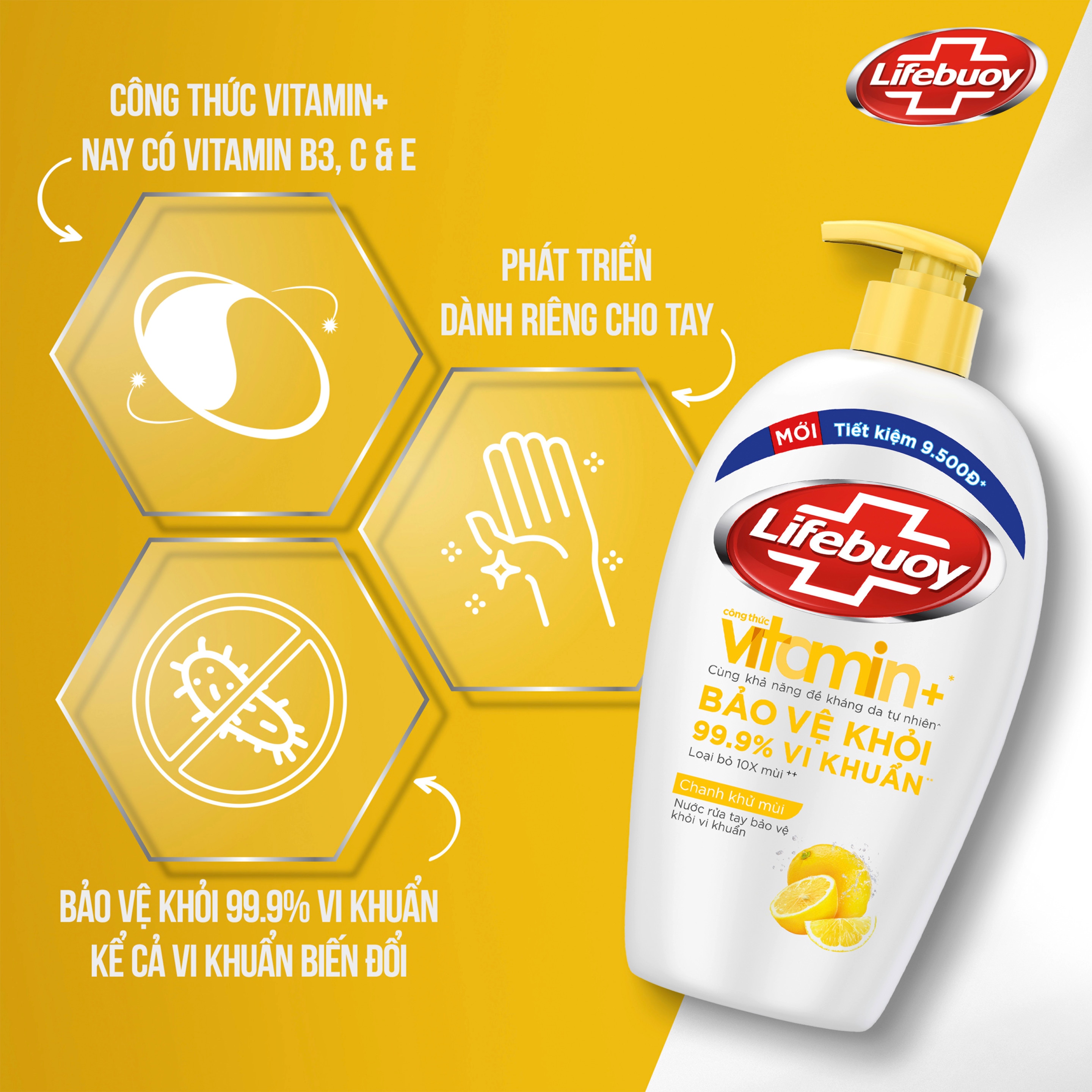 Nước Rửa Tay Lifebuoy Công thức Vitamin+ Chanh Khử Mùi (Chai)