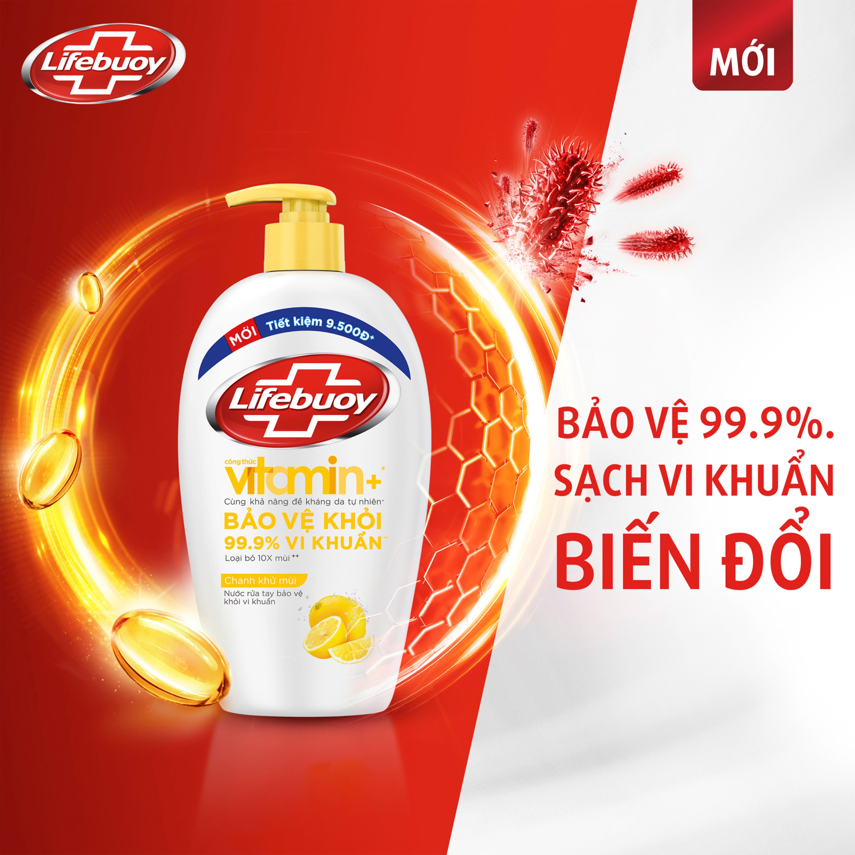 Nước Rửa Tay Lifebuoy Công thức Vitamin+ Chanh Khử Mùi (Chai)