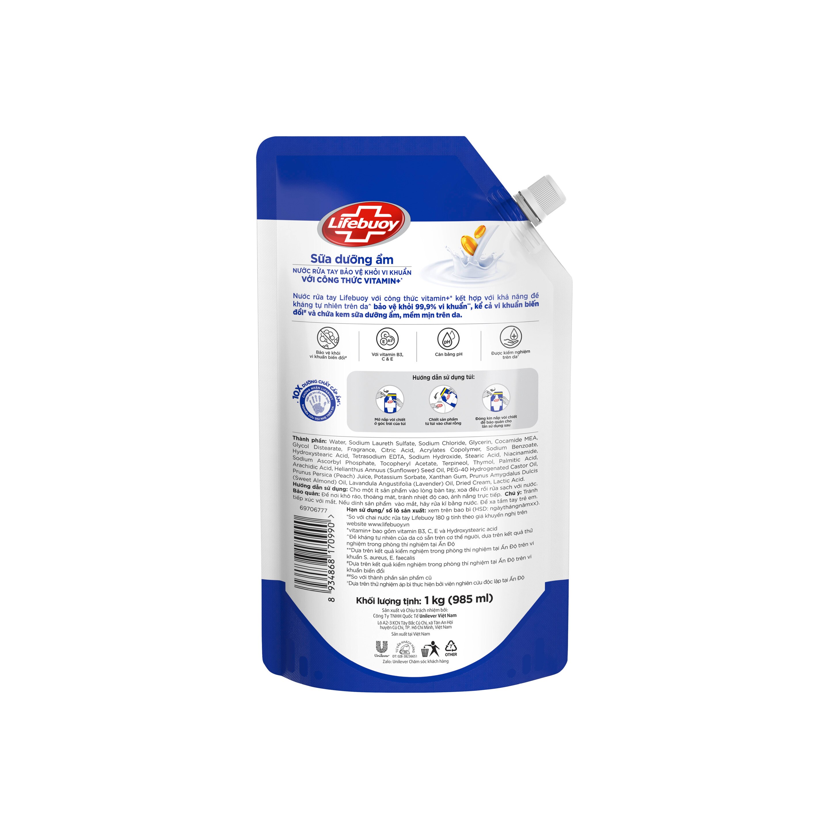 Nước Rửa Tay Lifebuoy Vitamin Sữa Dưỡng Ẩm (Túi)