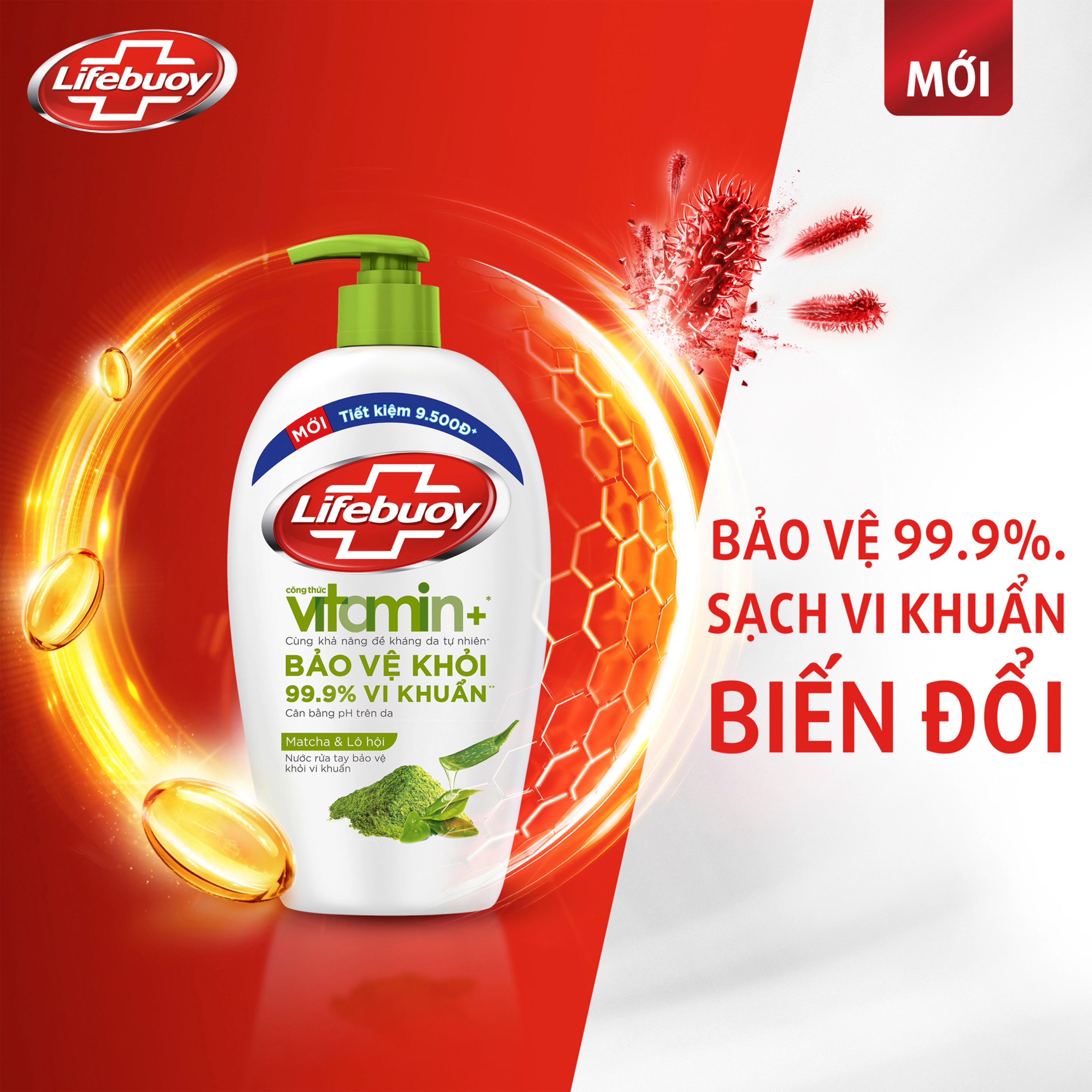 Nước Rửa Tay Lifebuoy Công thức Vitamin+ Matcha & Lô Hội (Chai)