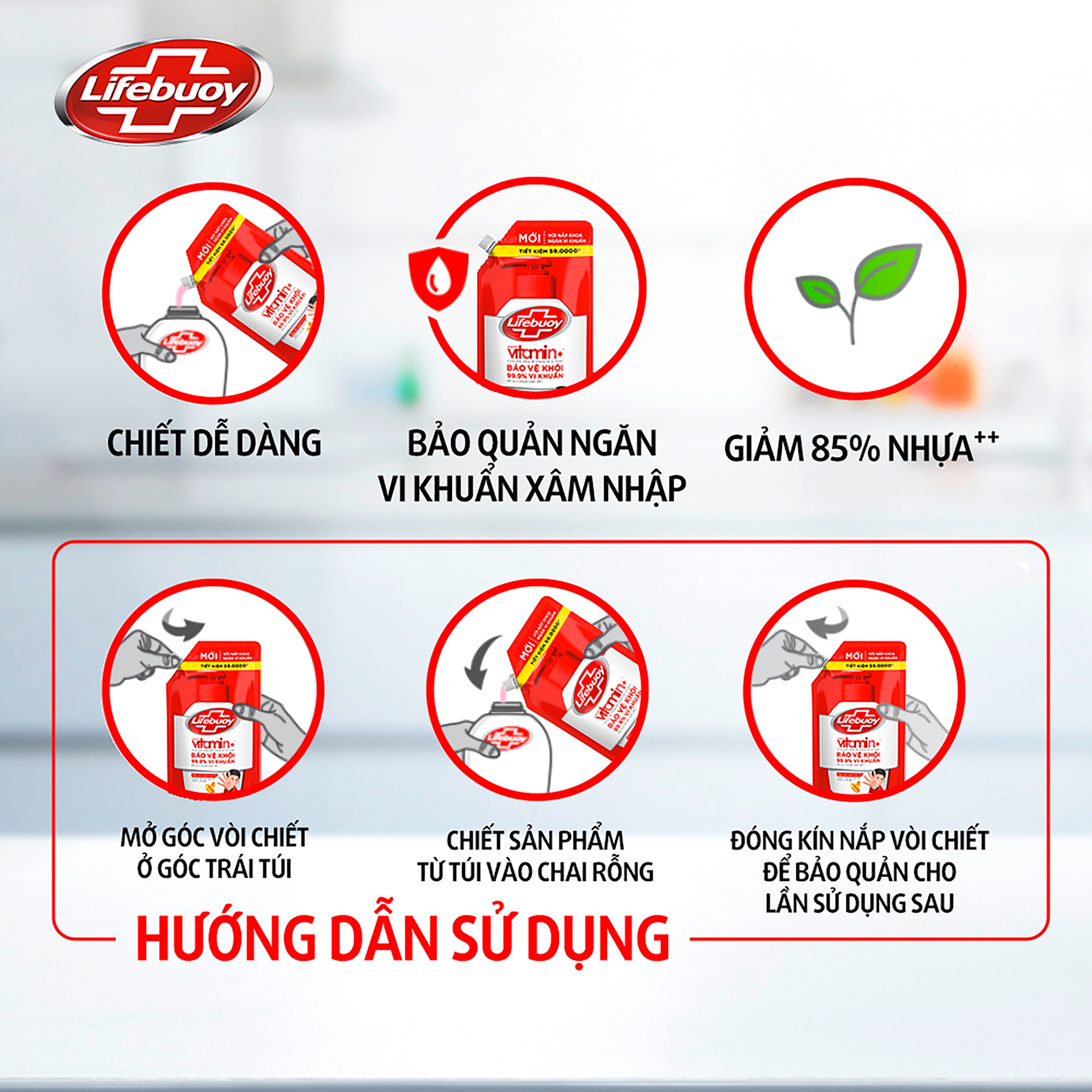Nước Rửa Tay Lifebuoy Vitamin+ Bảo Vệ Vượt Trội 10 (Túi)