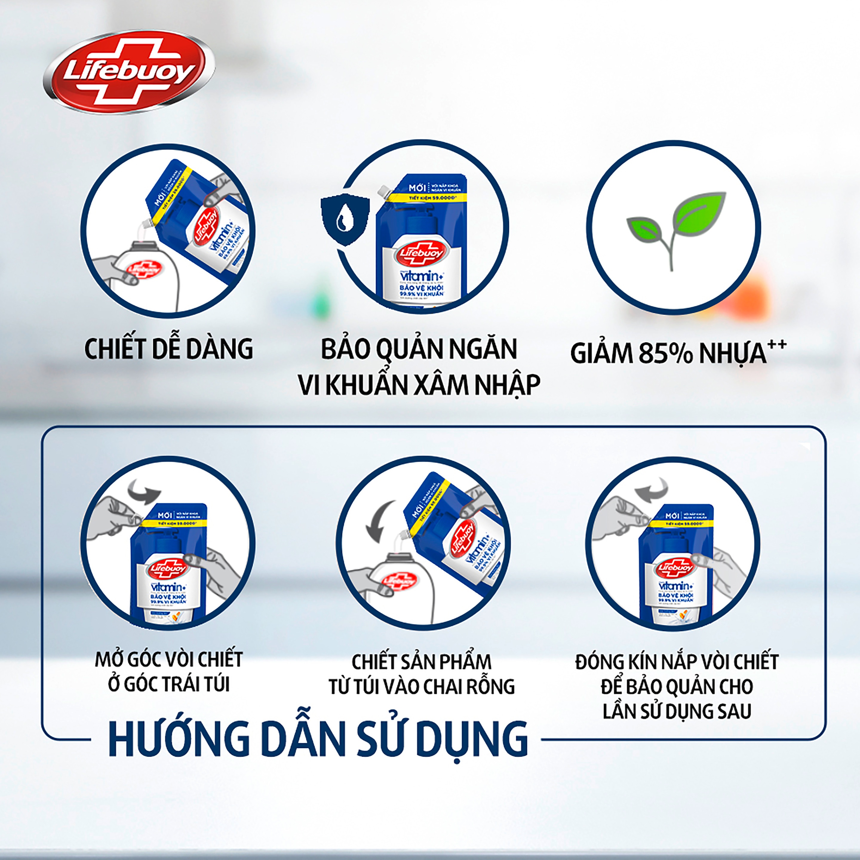 Nước Rửa Tay Lifebuoy Vitamin Sữa Dưỡng Ẩm (Túi)
