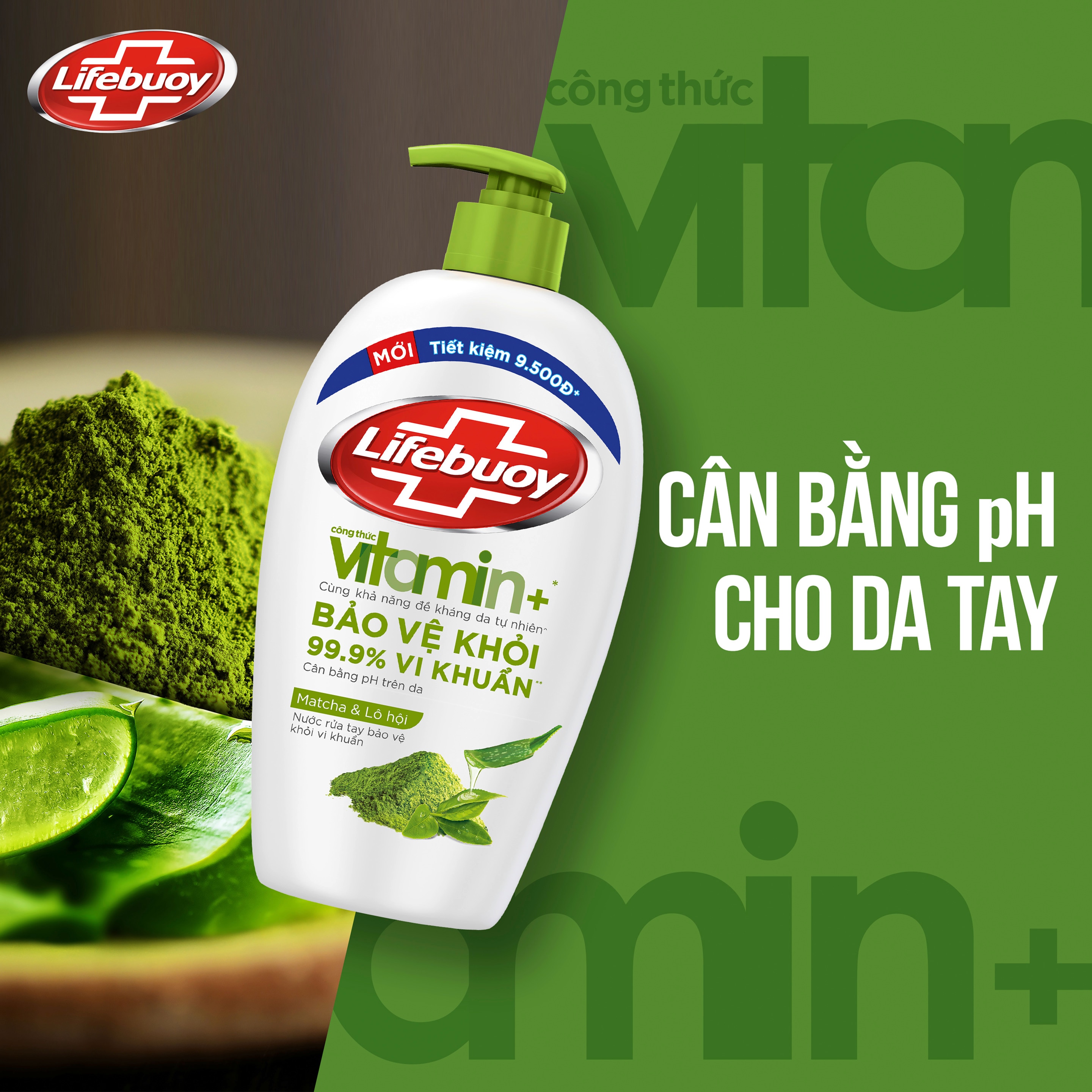 Nước Rửa Tay Lifebuoy Công thức Vitamin+ Matcha & Lô Hội (Chai)