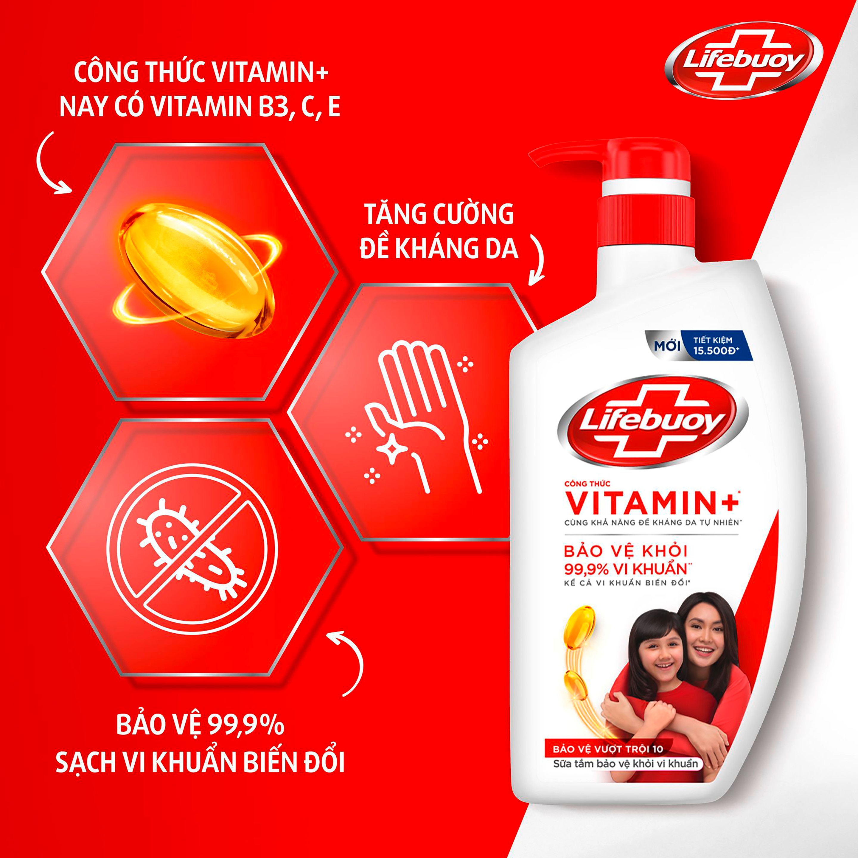 Sữa Tắm Lifebuoy Công thức Vitamin+ Bảo vệ vượt trội 10 CHAI CŨ (Chai)