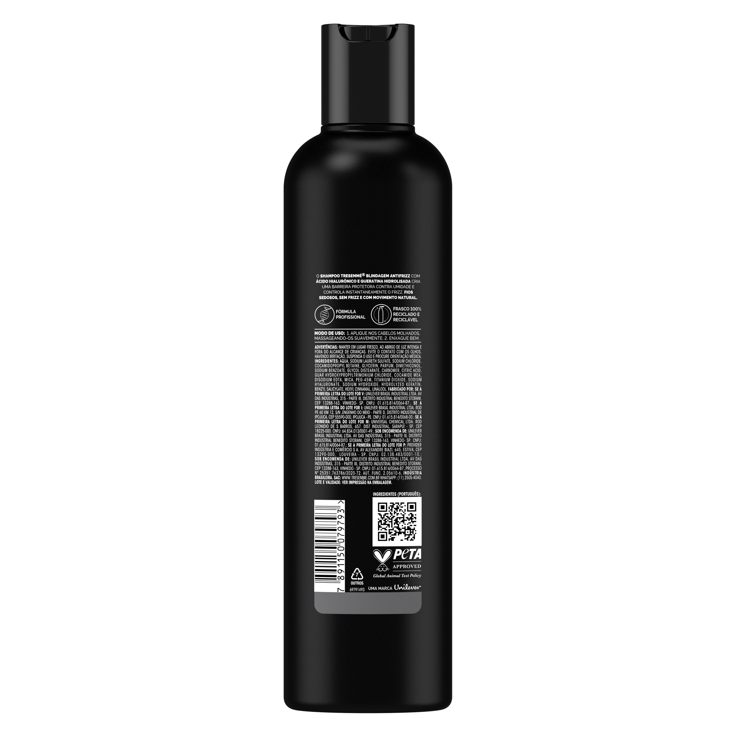 Shampoo TRESemme Blindagem Antifrizz 400 ML - Parte traseira da embalagem